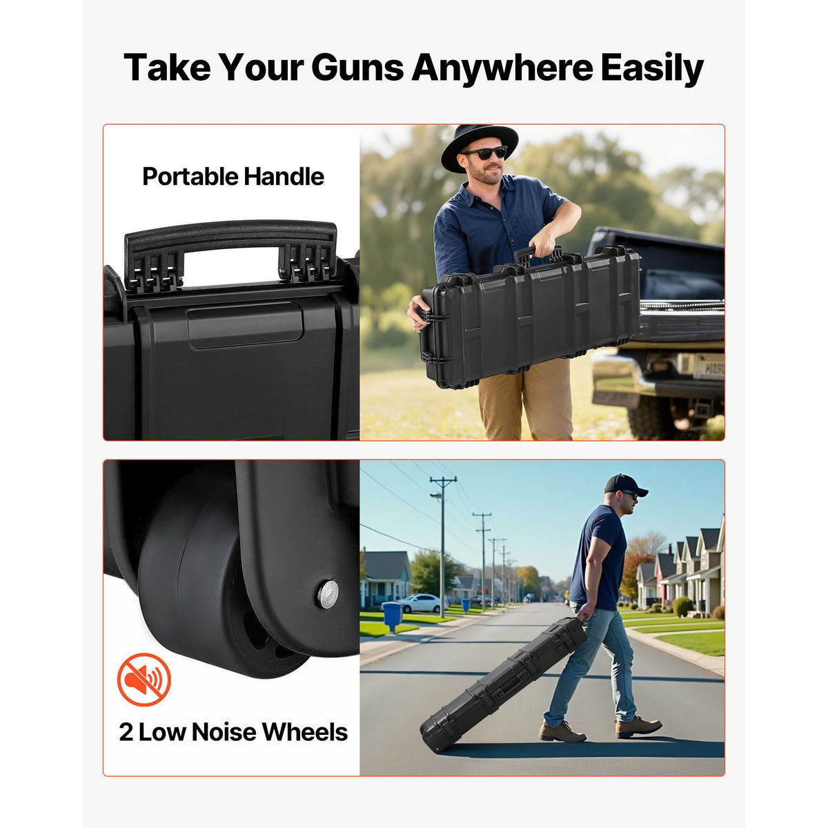 Hard Rifle Case, Lockable Rifle Case with Pre-cut Foams, 1016 mm Gun Storage with Wheels, IP67 Waterproof & Dustproof Movable Large Pistol Storage for Rifles, Shotguns, Airsoft Guns, Black