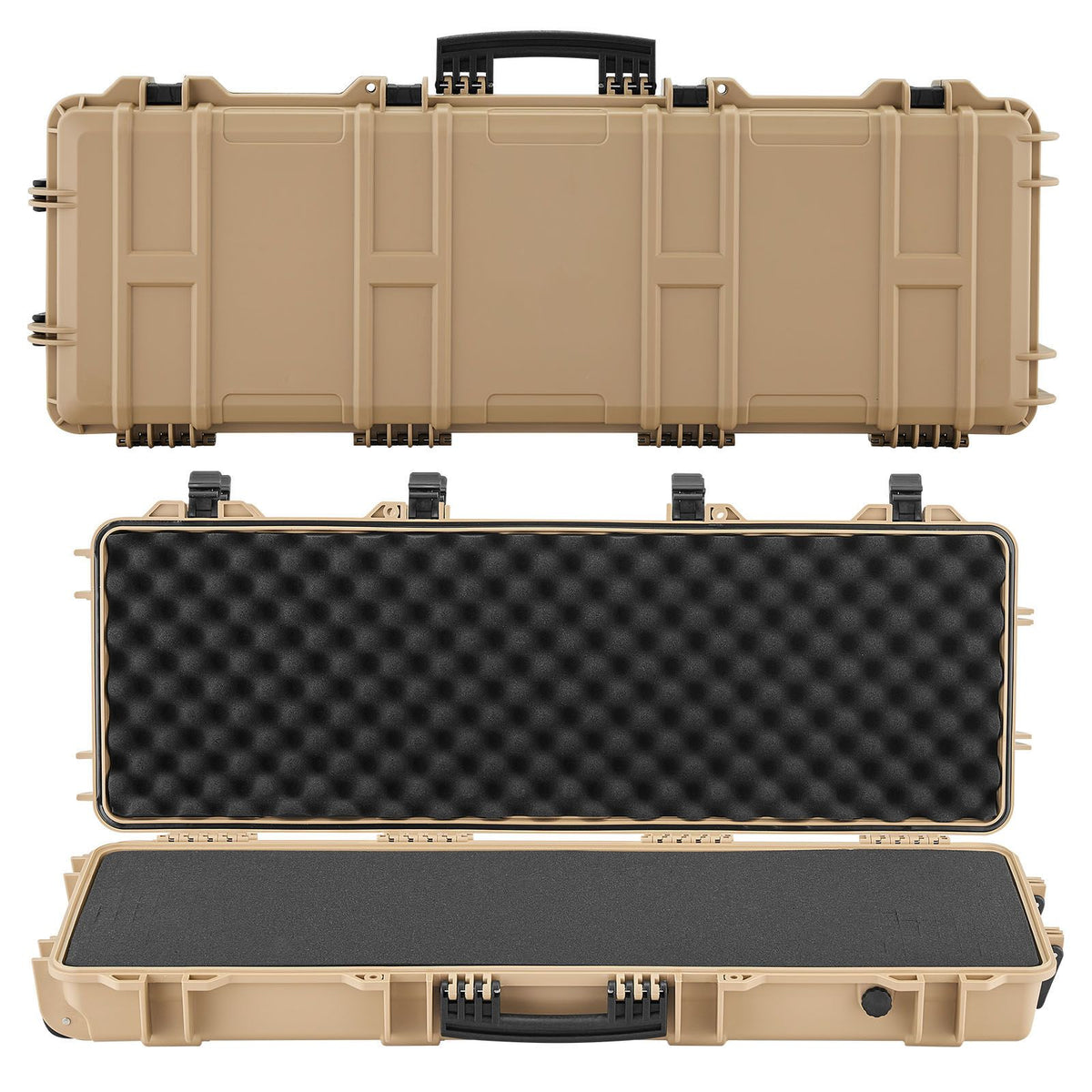 Hard Rifle Case, Lockable Rifle Case with Pre-cut Foams, 1016 mm Gun Storage with Wheels, IP67 Waterproof & Dustproof Movable Large Pistol Storage for Rifles, Shotguns, Airsoft Guns, Khaki