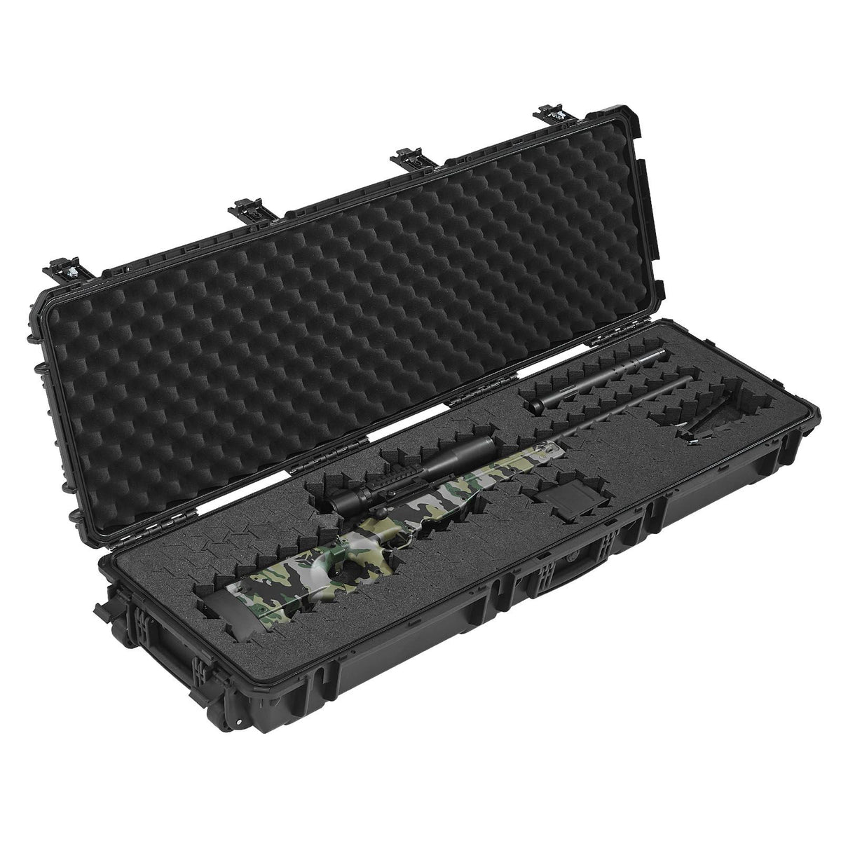 Hard Rifle Case, Lockable Rifle Case with Detachable XPE Foam, 1270 mm Gun Storage with Wheels, IP67 Waterproof & Dustproof Pistol Storage Cases for Rifles, Shotguns, Airsoft Guns, Black