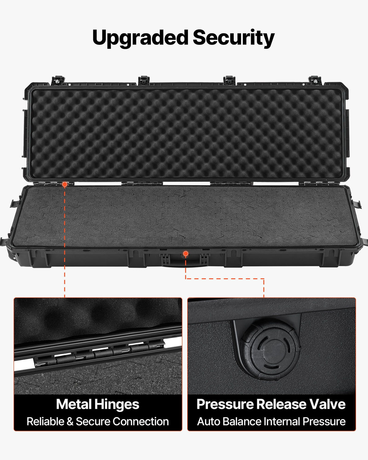 Hard Rifle Case, Lockable Rifle Case with Detachable XPE Foam, 1270 mm Gun Storage with Wheels, IP67 Waterproof & Dustproof Pistol Storage Cases for Rifles, Shotguns, Airsoft Guns, Black