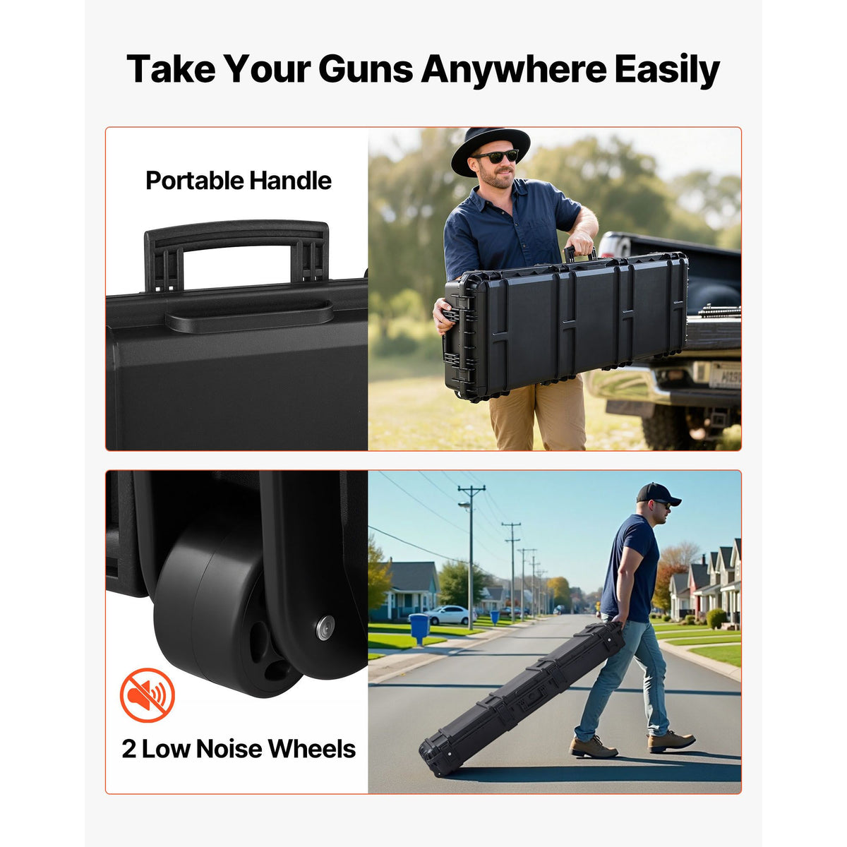 Hard Rifle Case, Lockable Rifle Case with Pre-cut Foams, 1320 mm Gun Storage with Wheels, Heavy Duty IP67 Waterproof & Dustproof Pistol Storage Cases for Rifles, Shotguns, Airsoft Guns, Black