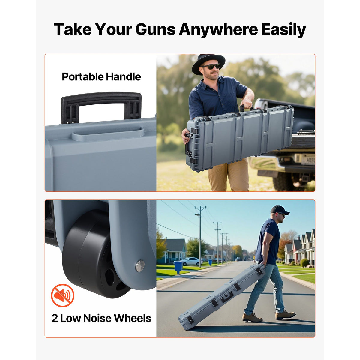 Hard Rifle Case, Lockable Rifle Case with Pre-cut Foams, 1320 mm Gun Storage with Wheels, Heavy Duty IP67 Waterproof & Dustproof Pistol Storage Cases for Rifles, Shotguns, Airsoft Guns, Grey
