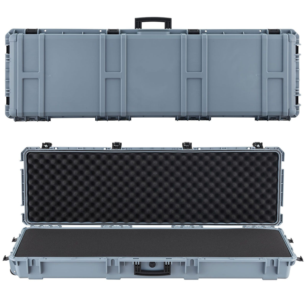 Hard Rifle Case, Lockable Rifle Case with Pre-cut Foams, 1320 mm Gun Storage with Wheels, Heavy Duty IP67 Waterproof & Dustproof Pistol Storage Cases for Rifles, Shotguns, Airsoft Guns, Grey