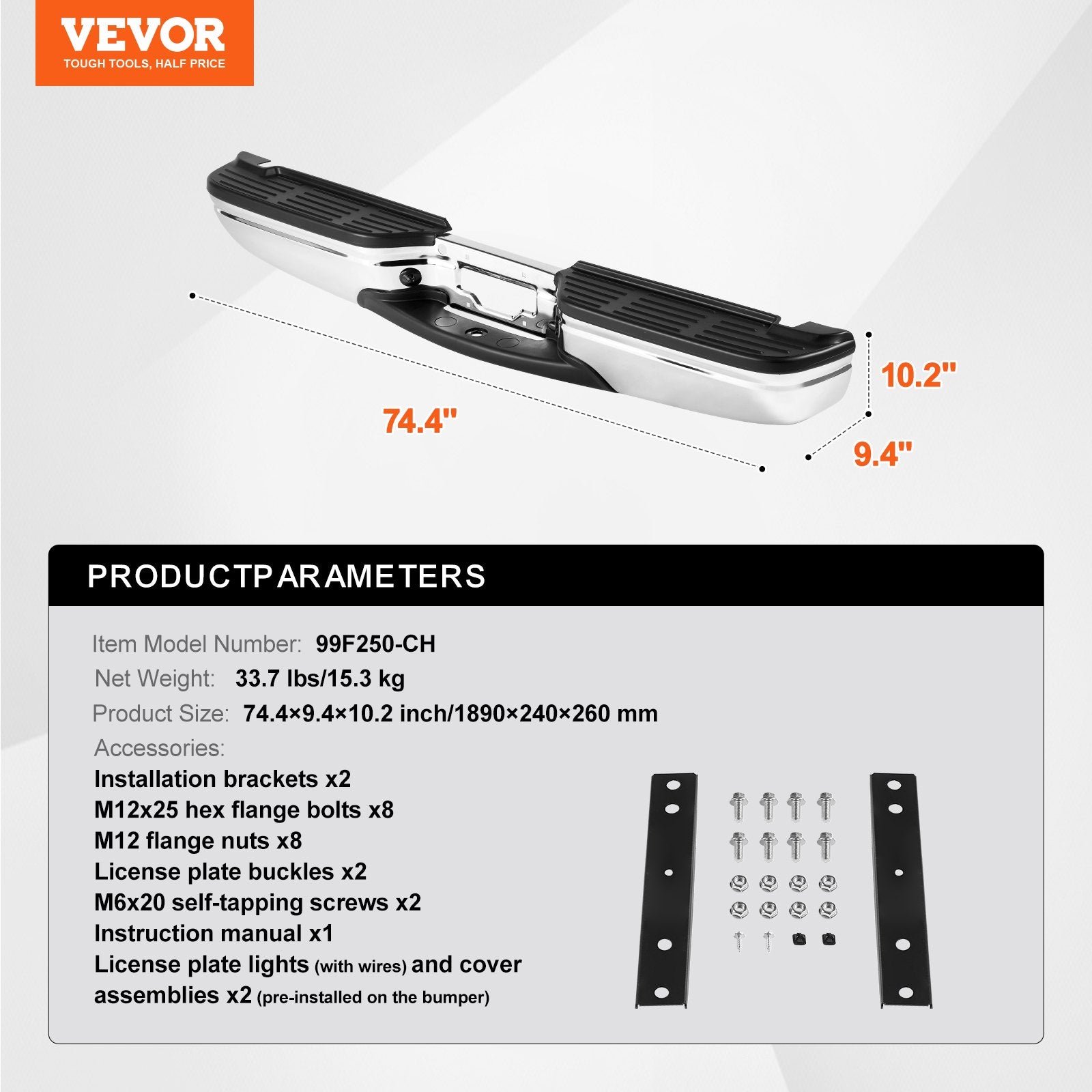 Automotive Parts: VEVOR Rear Step Bumper Steel Bumper for 1999-2007-Ford F250/Ford F350 Super Duty