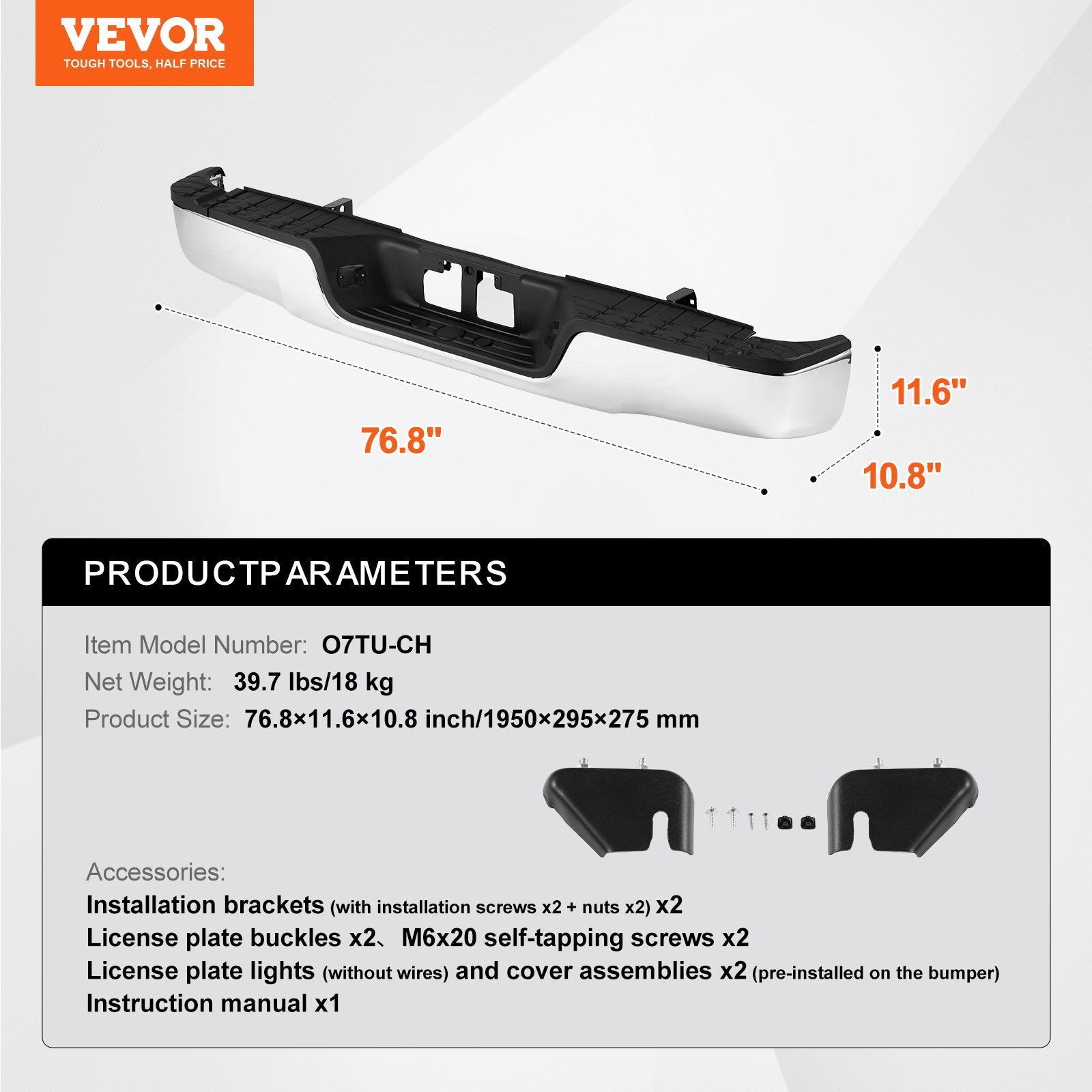 Automotive Parts: VEVOR Rear Step Bumper Chrome Steel Bumper Assembly for 2007-2013-Toyota Tundra