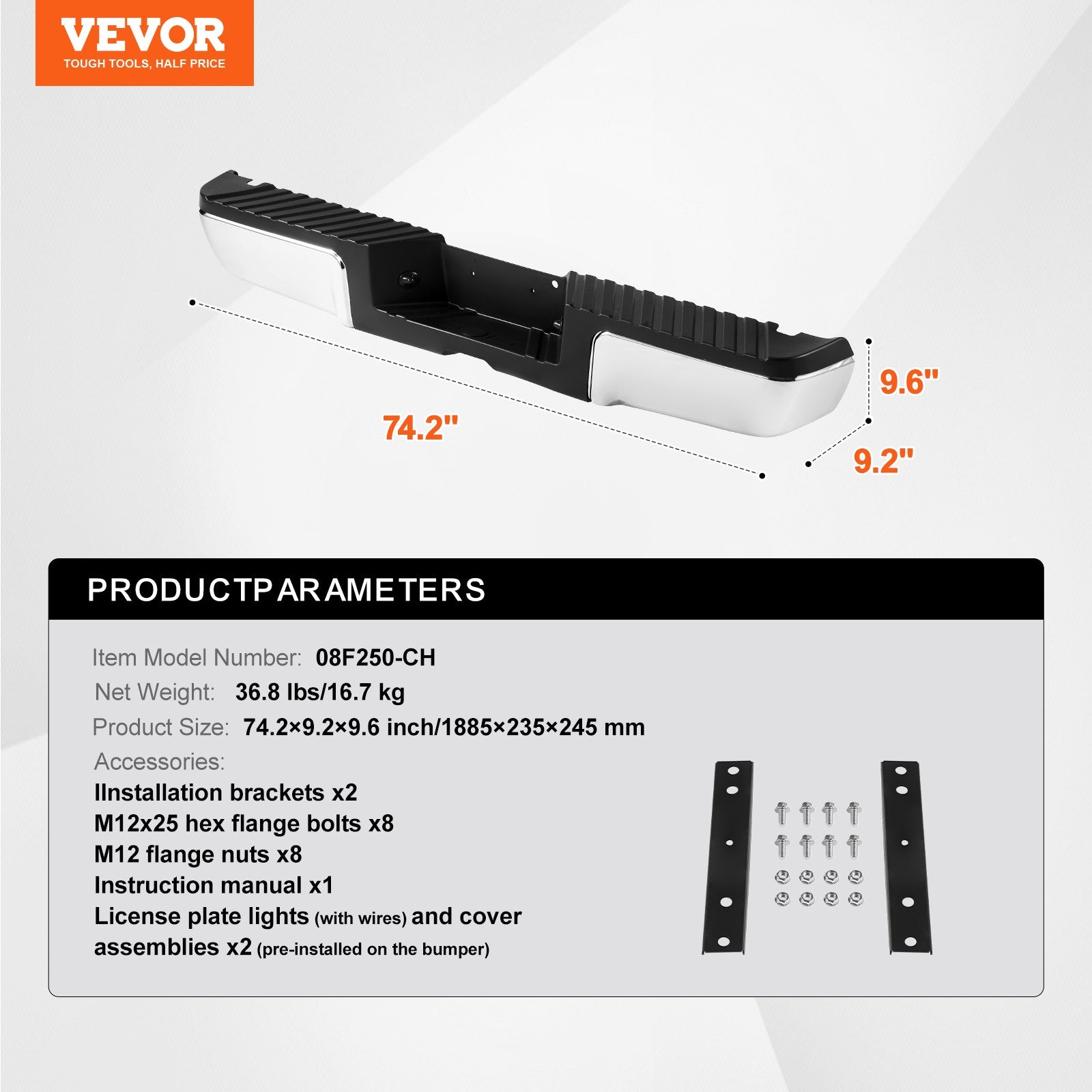 Automotive Parts: VEVOR Rear Step Bumper Steel Bumper for 2008-2016-Ford F250/Ford F350 Super Duty