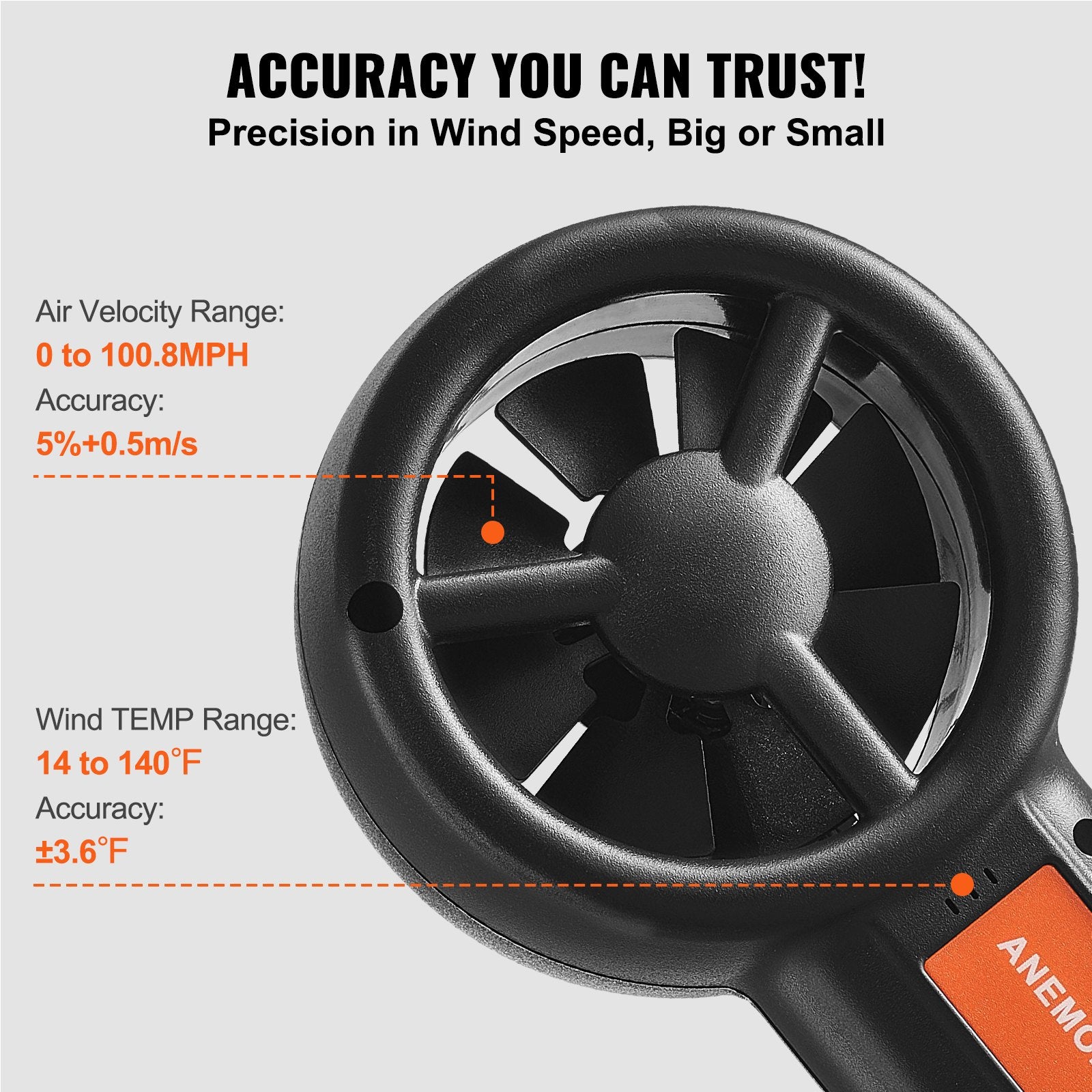 Monitoring & Testing: VEVOR Split Handheld Anemometer, Digital Wind Speed CFM Meter Gauge with LED Backlight Screen, Measures Wind Velocity Wind Temperature Air Flow Wind Chill, for Sailing Surfing Flying HVAC