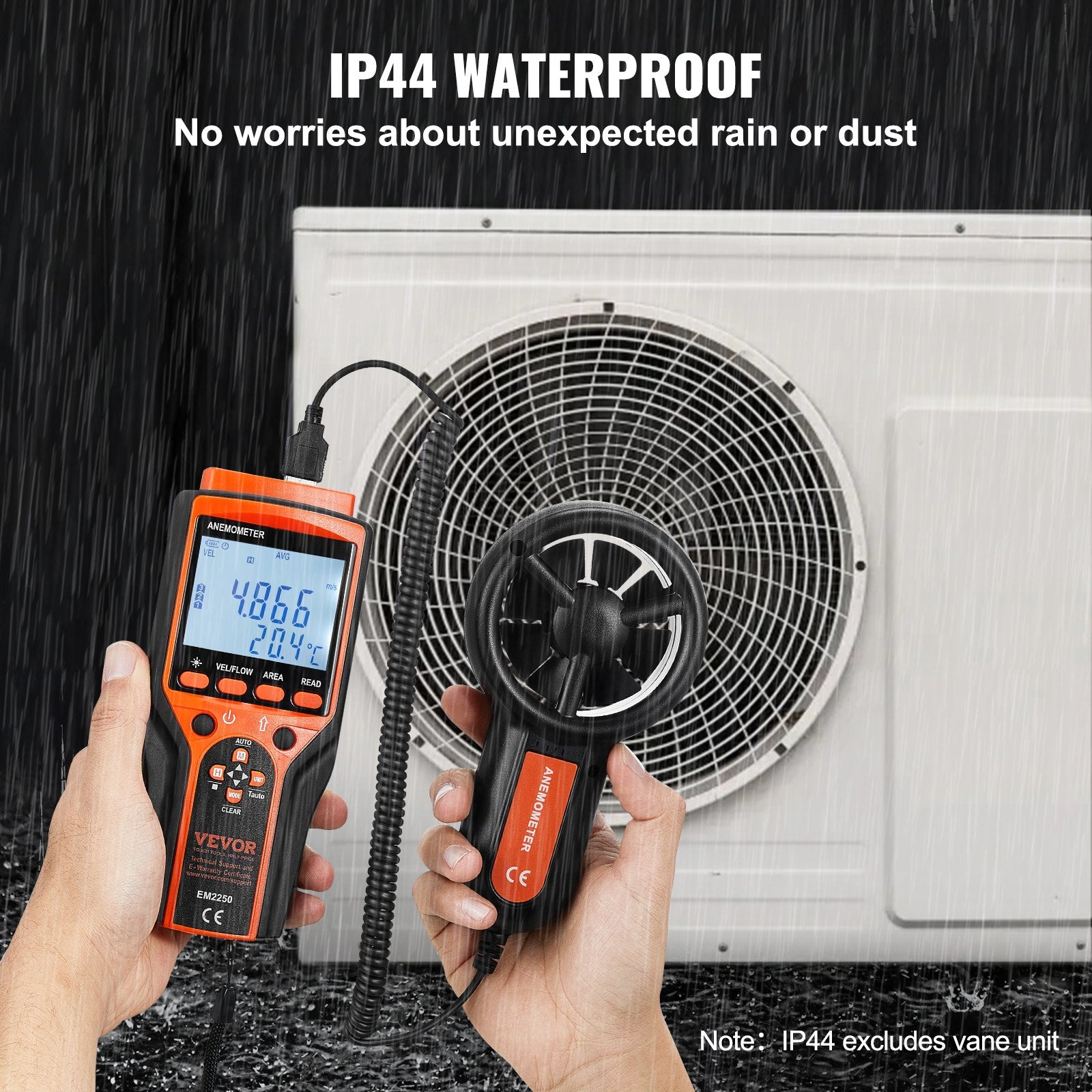 Monitoring & Testing: VEVOR Split Handheld Anemometer, Digital Wind Speed CFM Meter Gauge with LED Backlight Screen, Measures Wind Velocity Wind Temperature Air Flow Wind Chill, for Sailing Surfing Flying HVAC