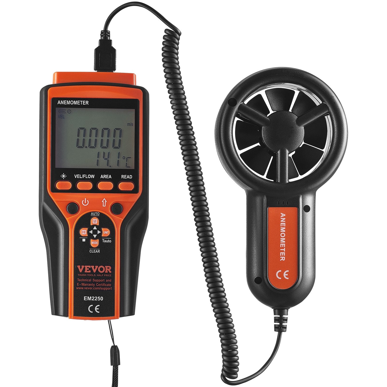 Monitoring & Testing: VEVOR Split Handheld Anemometer, Digital Wind Speed CFM Meter Gauge with LED Backlight Screen, Measures Wind Velocity Wind Temperature Air Flow Wind Chill, for Sailing Surfing Flying HVAC
