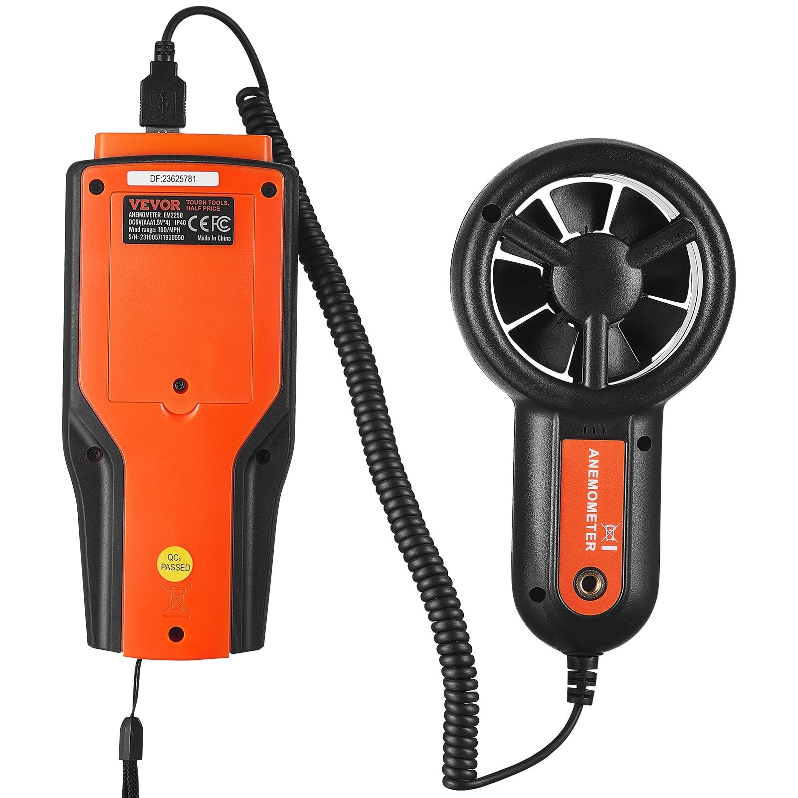 Monitoring & Testing: VEVOR Split Handheld Anemometer, Digital Wind Speed CFM Meter Gauge with LED Backlight Screen, Measures Wind Velocity Wind Temperature Air Flow Wind Chill, for Sailing Surfing Flying HVAC