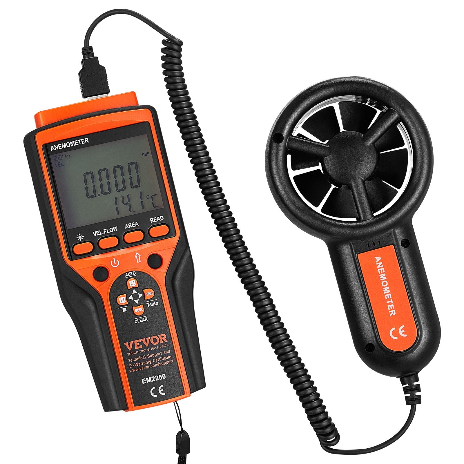 Monitoring & Testing: VEVOR Split Handheld Anemometer, Digital Wind Speed CFM Meter Gauge with LED Backlight Screen, Measures Wind Velocity Wind Temperature Air Flow Wind Chill, for Sailing Surfing Flying HVAC