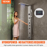 Shower Accessories: VEVOR Shower Panel System, 6 Shower Modes, LED & Screen Hydroelectricity Shower Panel Tower, Rainfall, Waterfall, 8 Massage Jets, Tub Spout, Handheld Shower, Stainless Steel Wall-Mounted Shower Set