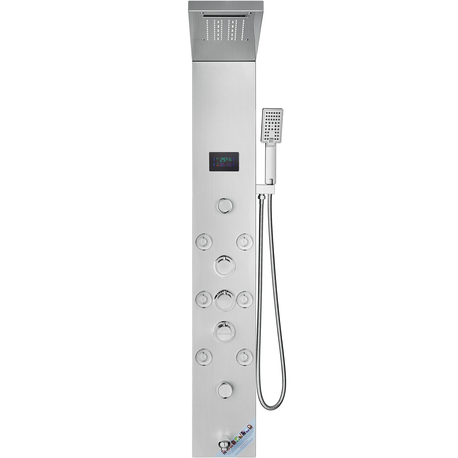 Shower Panel System, 6 Shower Modes, LED & Screen Hydroelectricity Shower Panel Tower, Rainfall, Waterfall, 8 Massage Jets, Tub Spout, Handheld Shower, Stainless Steel Wall-Mounted Shower Set