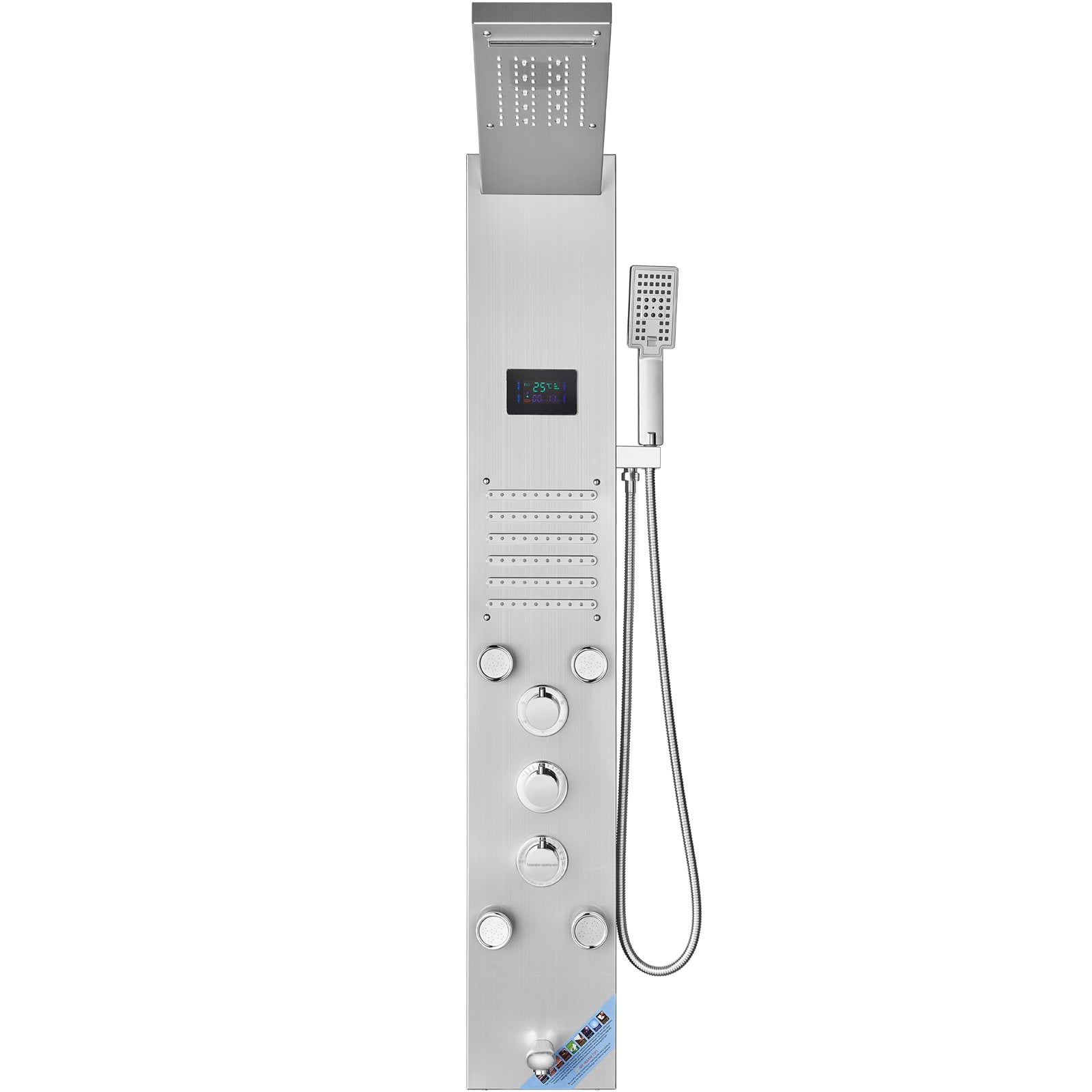 Shower Heads & Screens: VEVOR Shower Panel System, 6 Shower Modes, LED & Screen Hydroelectricity Shower Panel Tower, Rainfall, Waterfall, 5 Massage Jets, Tub Spout, Handheld Shower, Stainless Steel Wall-Mounted Shower Set
