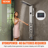 Shower Heads & Screens: VEVOR Shower Panel System, 6 Shower Modes, LED & Screen Hydroelectricity Shower Panel Tower, Rainfall, Waterfall, 5 Massage Jets, Tub Spout, Handheld Shower, Stainless Steel Wall-Mounted Shower Set