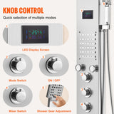 Shower Heads & Screens: VEVOR Shower Panel System, 6 Shower Modes, LED & Screen Hydroelectricity Shower Panel Tower, Rainfall, Waterfall, 5 Massage Jets, Tub Spout, Handheld Shower, Stainless Steel Wall-Mounted Shower Set