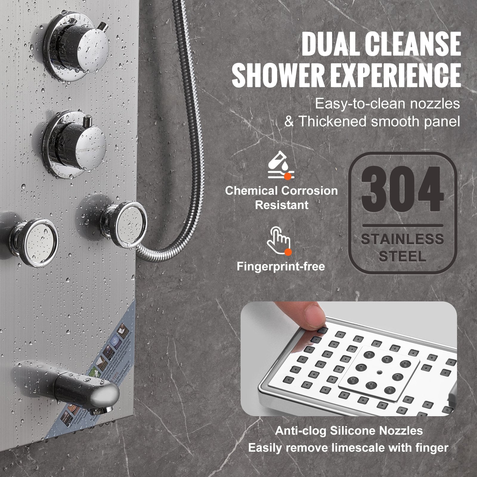 Shower Heads & Screens: VEVOR Shower Panel System, 6 Shower Modes, LED & Screen Hydroelectricity Shower Panel Tower, Rainfall, Waterfall, 5 Massage Jets, Tub Spout, Handheld Shower, Stainless Steel Wall-Mounted Shower Set