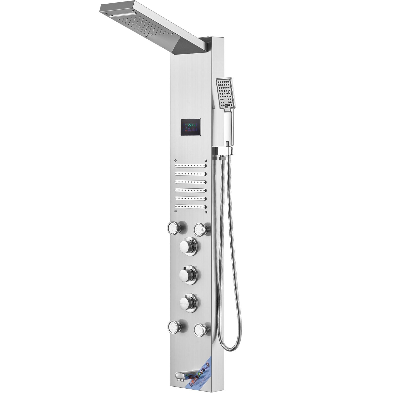 Shower Heads & Screens: VEVOR Shower Panel System, 6 Shower Modes, LED & Screen Hydroelectricity Shower Panel Tower, Rainfall, Waterfall, 5 Massage Jets, Tub Spout, Handheld Shower, Stainless Steel Wall-Mounted Shower Set