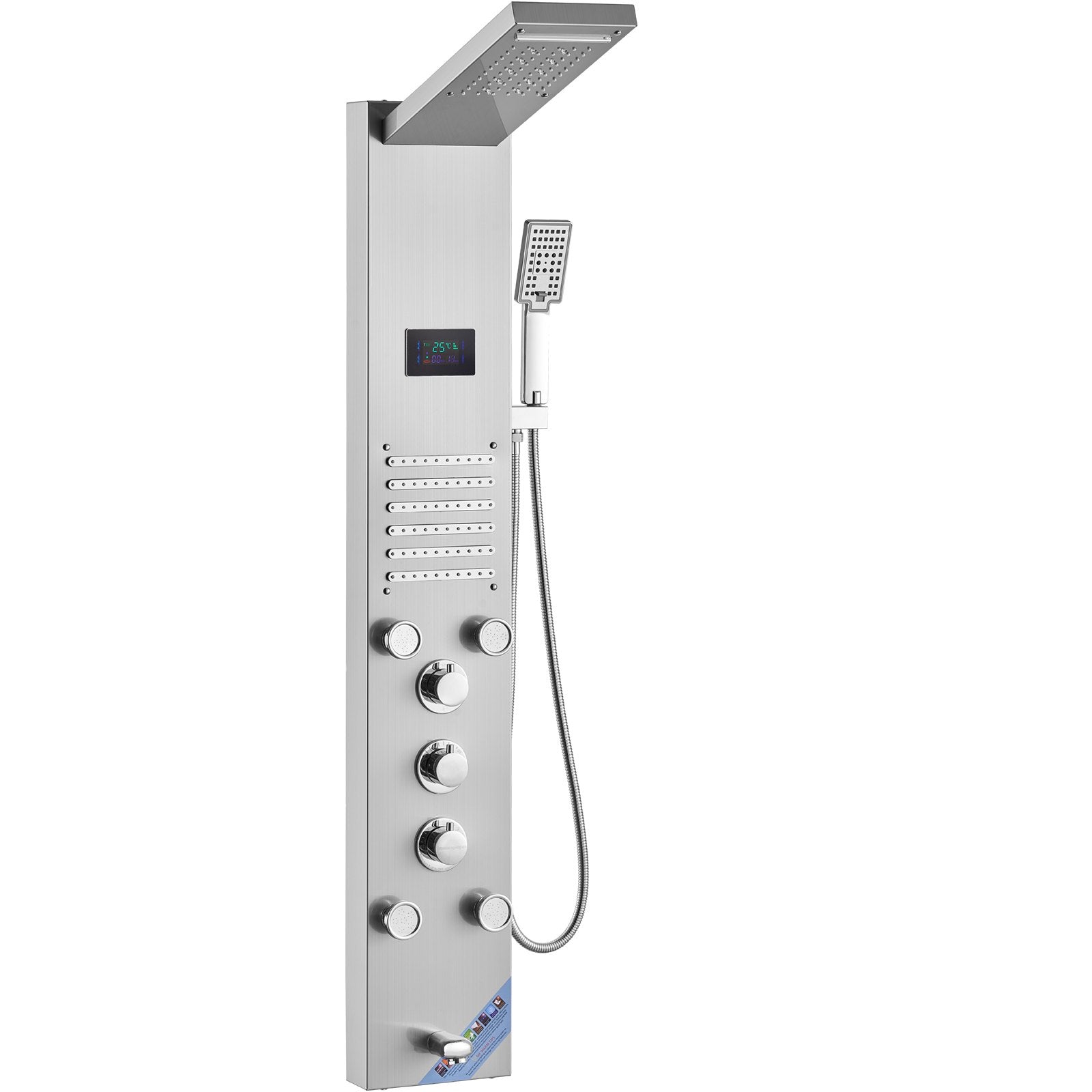 Shower Heads & Screens: VEVOR Shower Panel System, 6 Shower Modes, LED & Screen Hydroelectricity Shower Panel Tower, Rainfall, Waterfall, 5 Massage Jets, Tub Spout, Handheld Shower, Stainless Steel Wall-Mounted Shower Set