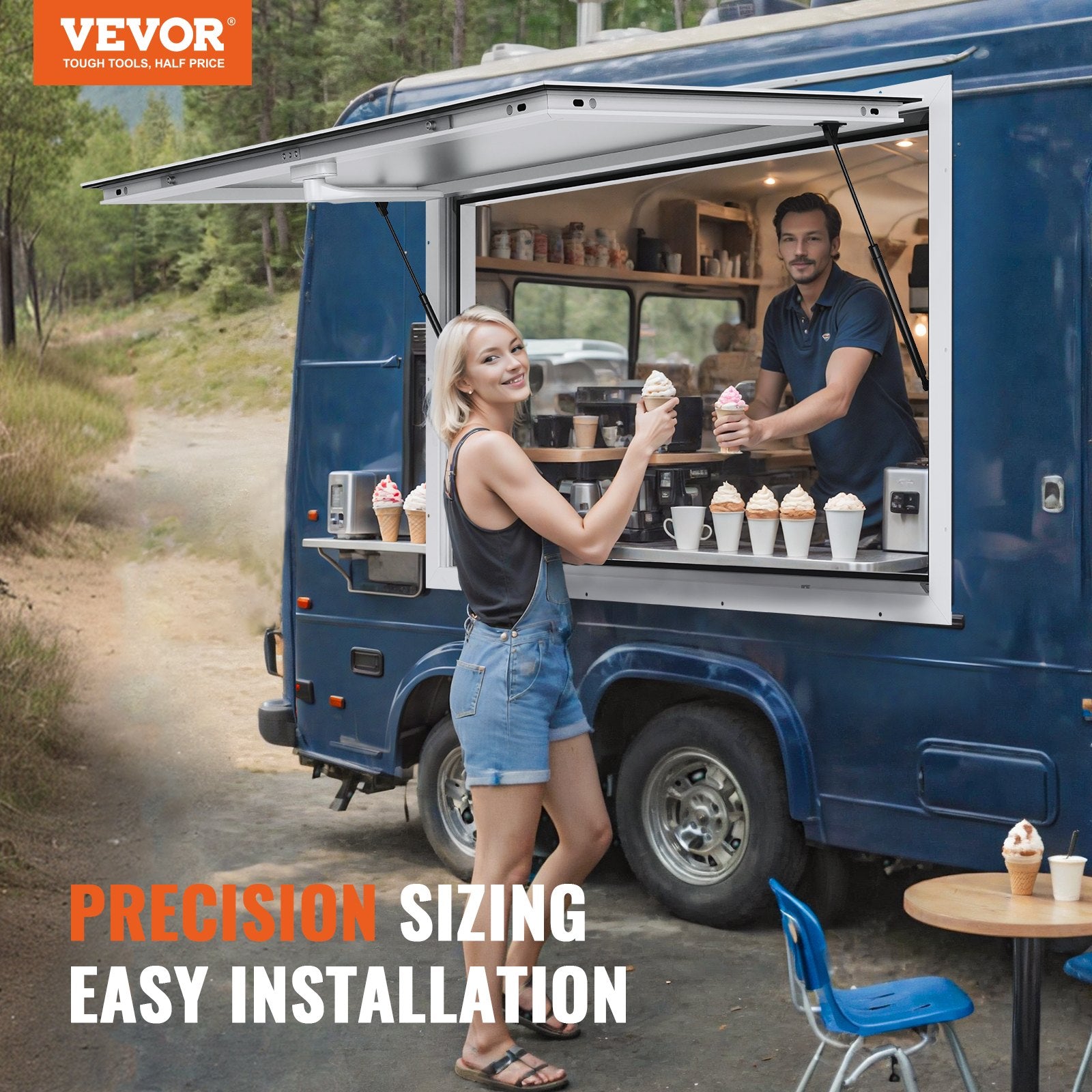 Canopies & Gazebos: VEVOR Concession Window 91x91cm, Aluminum Alloy Food Truck Service Window with Awning Door & Drag Hook, Up to 85 Degrees Stand Serving Window for Food Trucks Concession Trailers, Glass Not Included