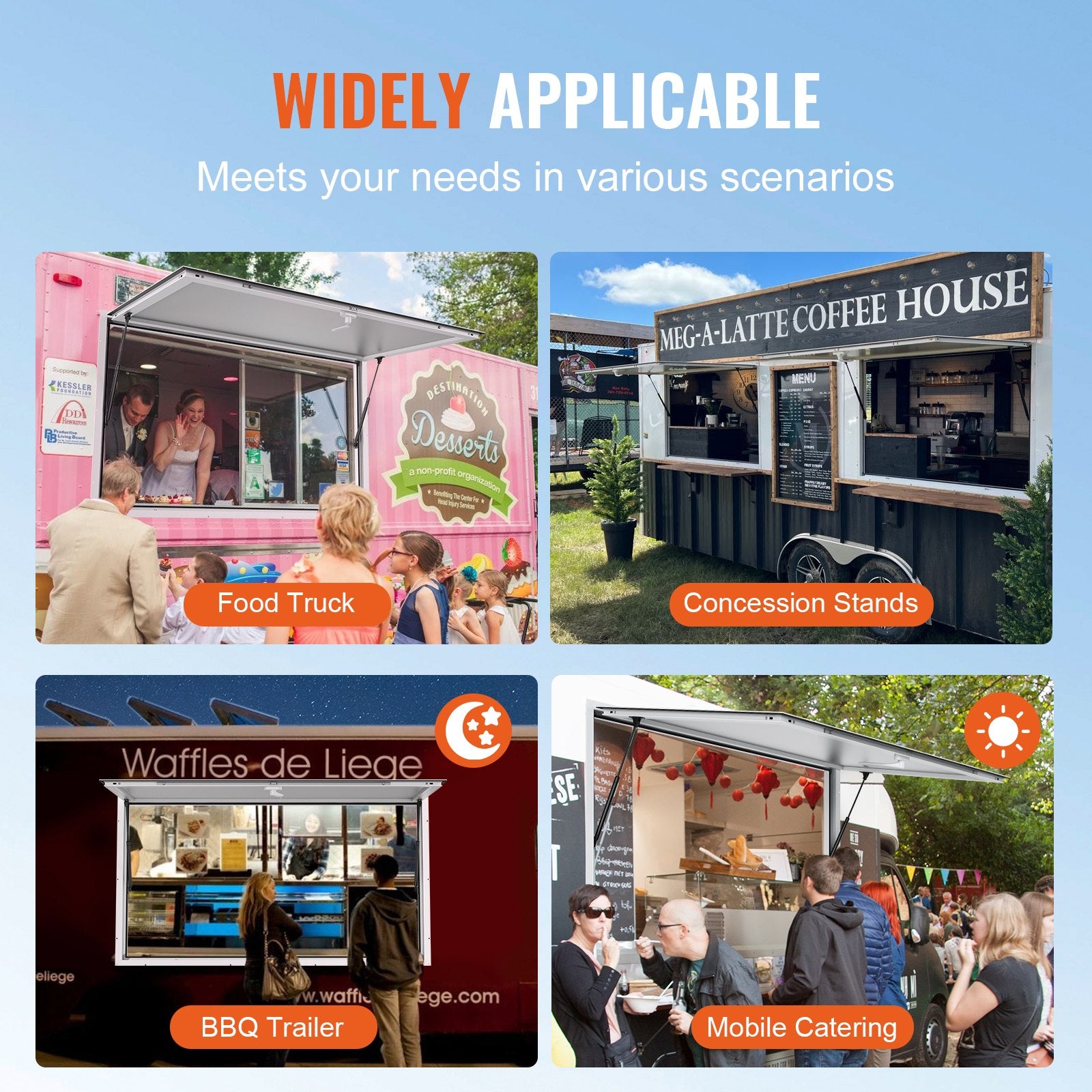 Canopies & Gazebos: VEVOR Concession Window 91x91cm, Aluminum Alloy Food Truck Service Window with Awning Door & Drag Hook, Up to 85 Degrees Stand Serving Window for Food Trucks Concession Trailers, Glass Not Included