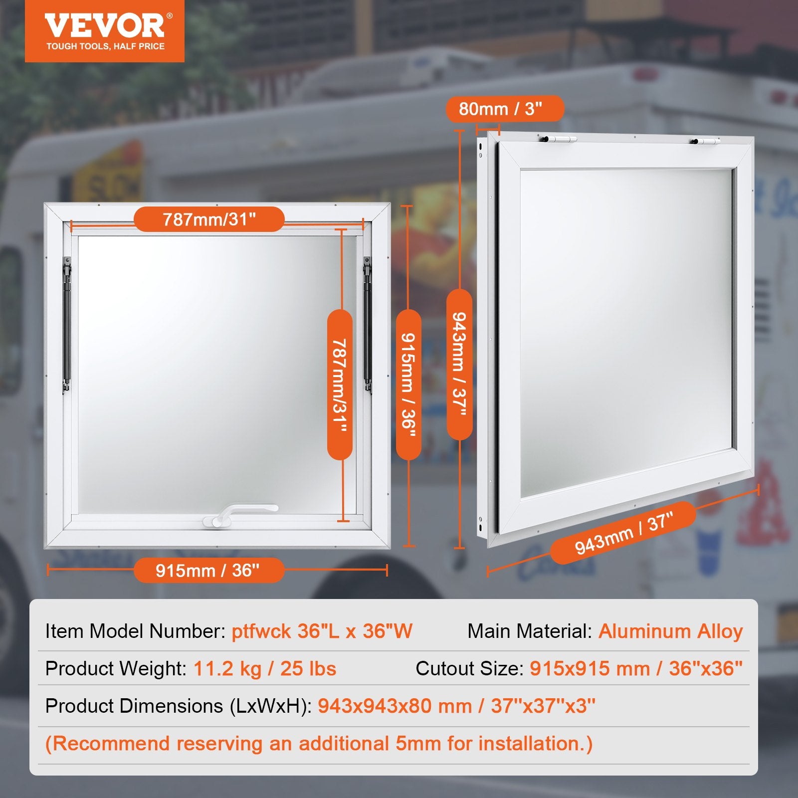 Canopies & Gazebos: VEVOR Concession Window 91x91cm, Aluminum Alloy Food Truck Service Window with Awning Door & Drag Hook, Up to 85 Degrees Stand Serving Window for Food Trucks Concession Trailers, Glass Not Included