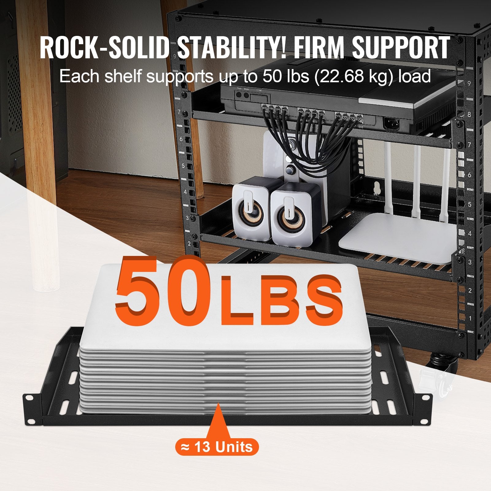 Audio Accessories: VEVOR 2PCS 1U Server Rack Shelf, 254mm Depth, 22.68kg Max Load Capacity Vented Cantilever or Wall Mount Rack Mount Shelf with Tray, Good Air Circulation for 482.6mm Network Cabinet or Equipment Rack