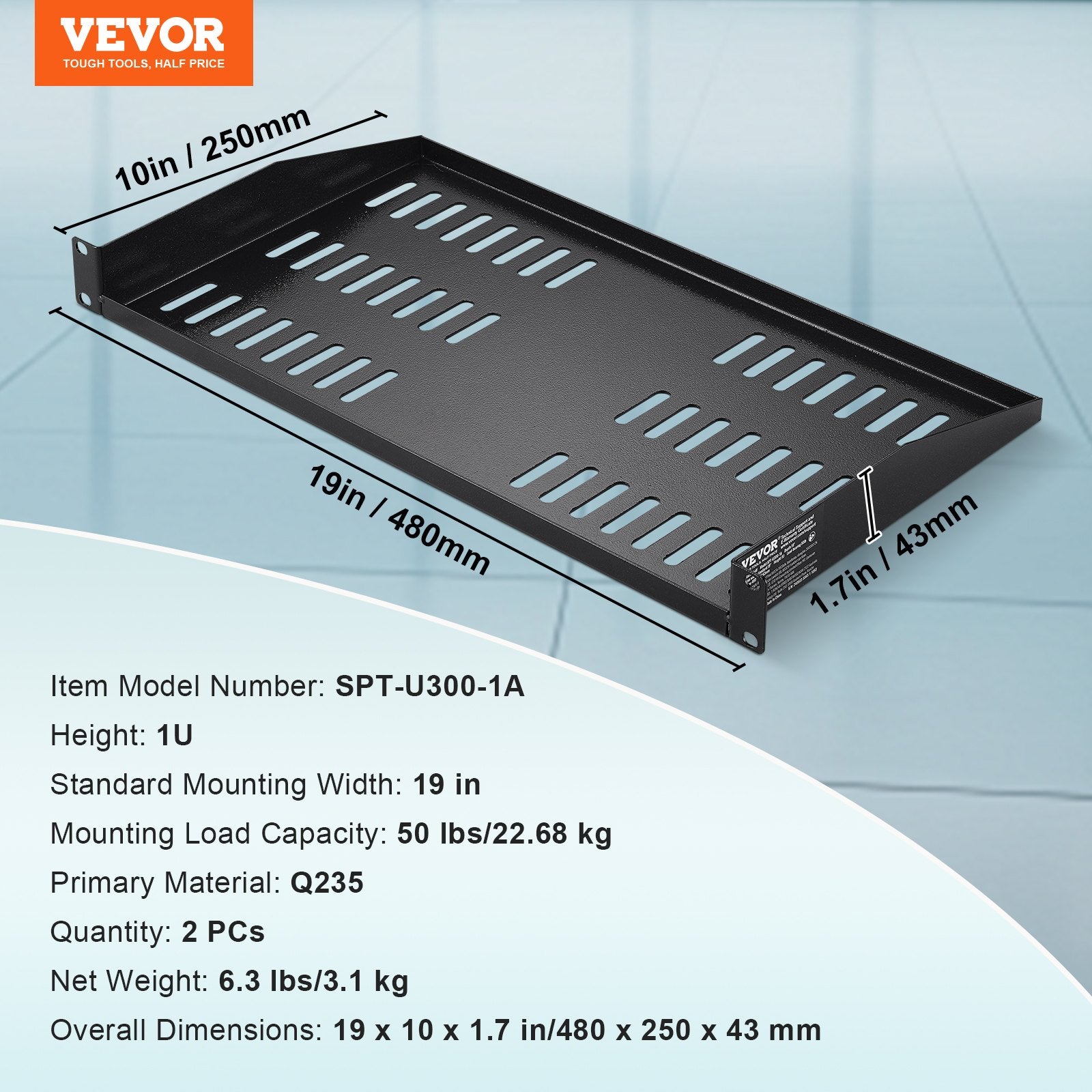 Audio Accessories: VEVOR 2PCS 1U Server Rack Shelf, 254mm Depth, 22.68kg Max Load Capacity Vented Cantilever or Wall Mount Rack Mount Shelf with Tray, Good Air Circulation for 482.6mm Network Cabinet or Equipment Rack
