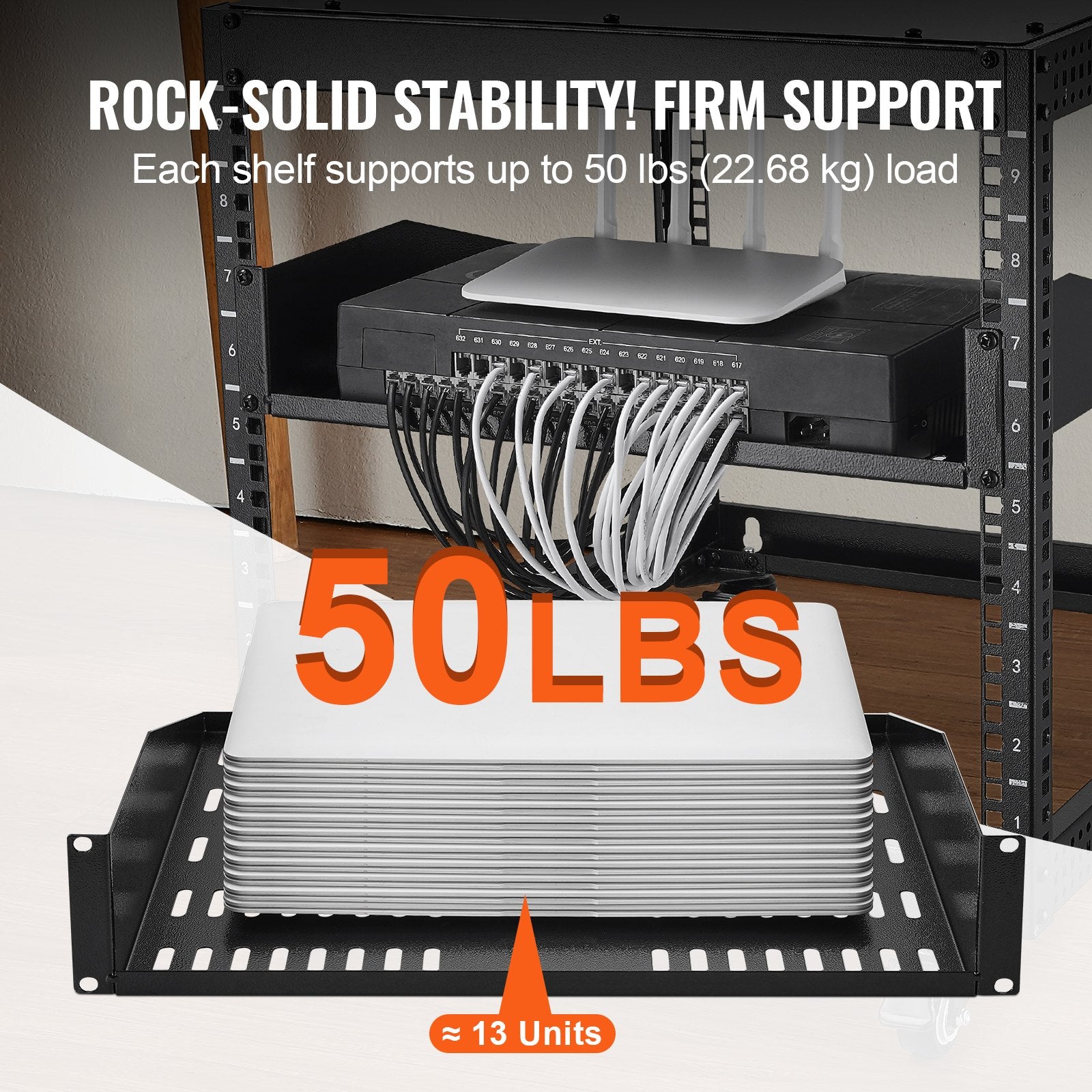 Kitchen & Bathroom DIY: VEVOR 2U Server Rack Shelf 16"/406 mm Depth Vented Rack Mount Shelf with Tray