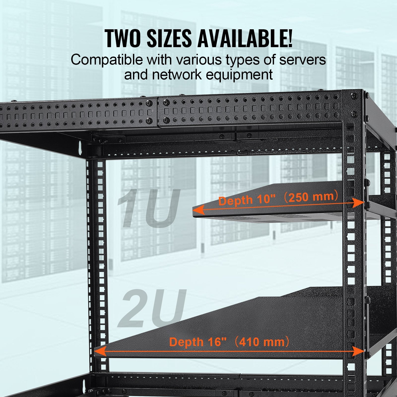 Kitchen & Bathroom DIY: VEVOR 2U Server Rack Shelf 16"/406 mm Depth Vented Rack Mount Shelf with Tray