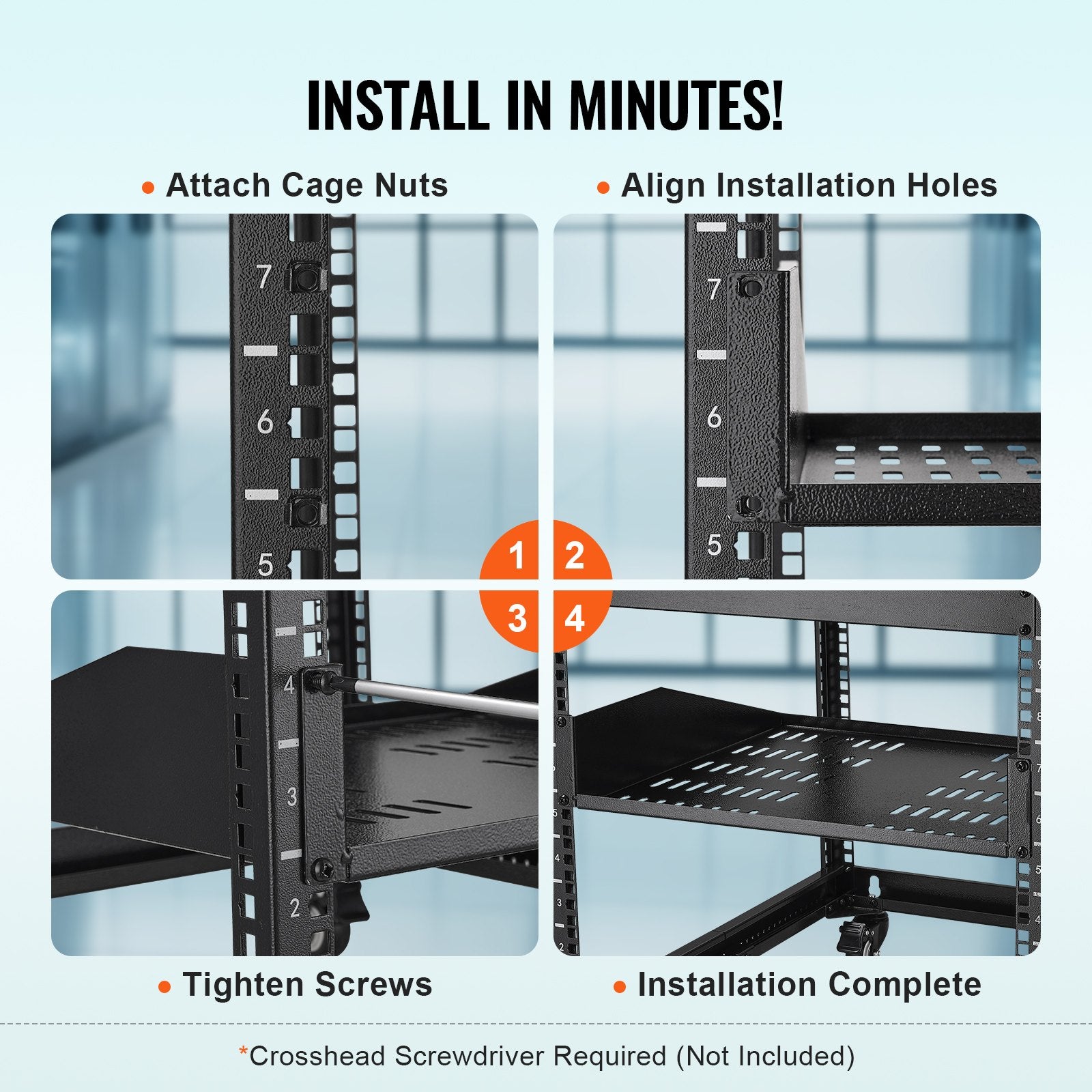 Kitchen & Bathroom DIY: VEVOR 2U Server Rack Shelf 16"/406 mm Depth Vented Rack Mount Shelf with Tray