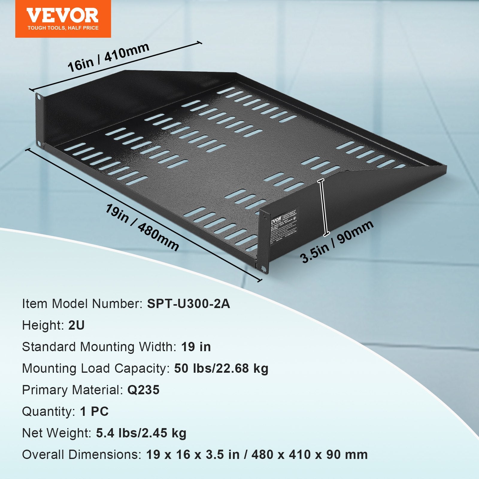 Kitchen & Bathroom DIY: VEVOR 2U Server Rack Shelf 16"/406 mm Depth Vented Rack Mount Shelf with Tray