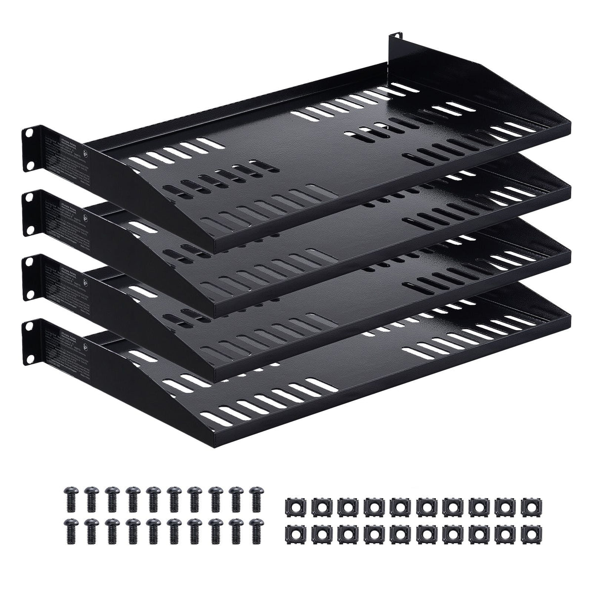 1U Server Rack Shelf, 4 PCS, 22.68 kg Max Load-Bearing Vented Cantilever, Wall Mount or Rack Mount Shelf with Tray, 254 mm Depth, Good Air Circulation for Cabinet Computer Network Equipment