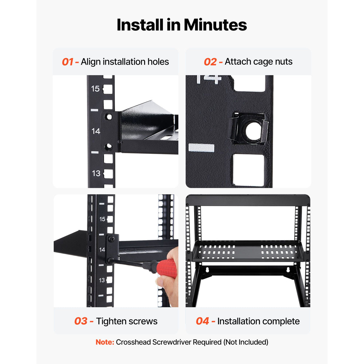1U Server Rack Shelf, 4 PCS, 22.68 kg Max Load-Bearing Vented Cantilever, Wall Mount or Rack Mount Shelf with Tray, 254 mm Depth, Good Air Circulation for Cabinet Computer Network Equipment