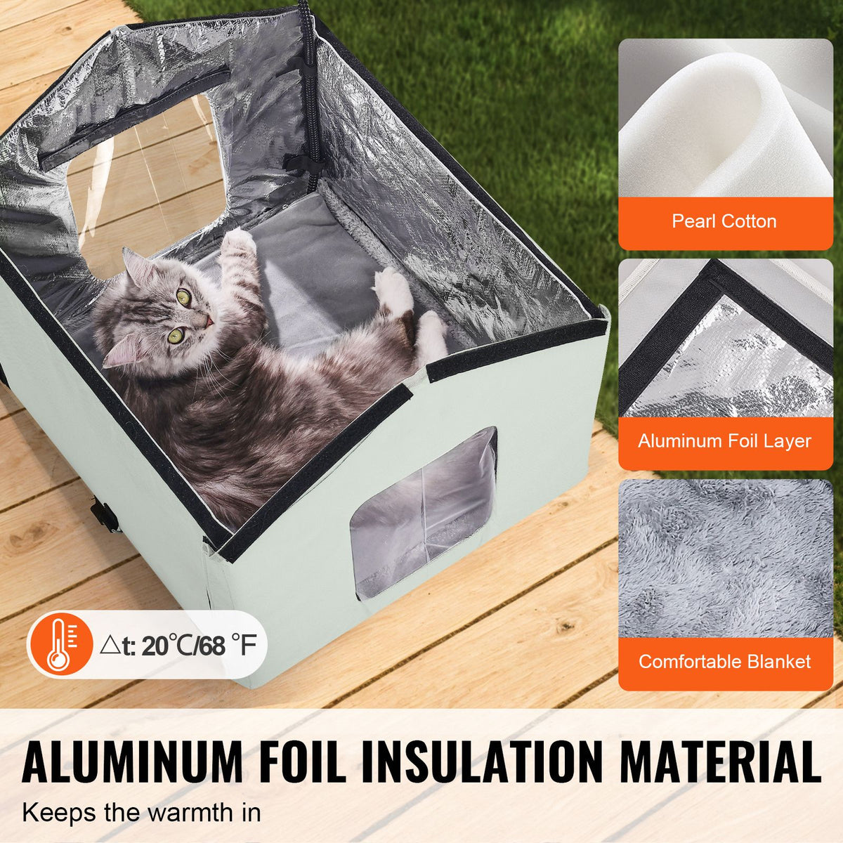 Heated Cat House, Outdoor Kitty Shelter with Adjustable Temperature and Timer, 600D Oxford Cloth Foldable Cat Shelter with Heated Pad  for Winter to Stay Warm and Cozy, Green (Middle)