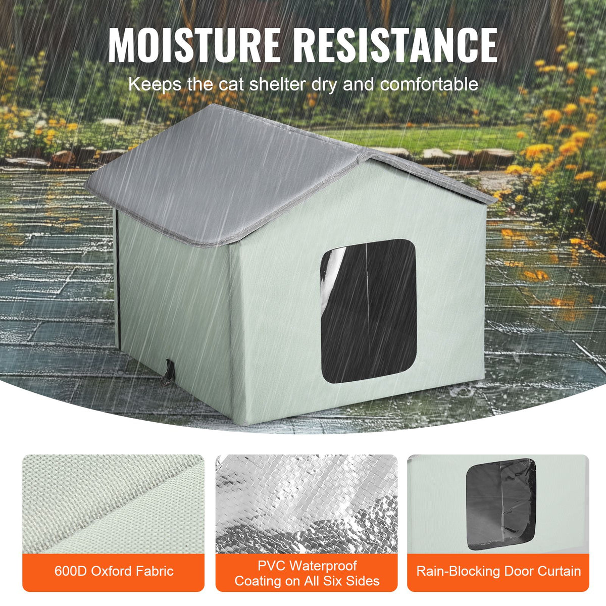 Heated Cat House, Outdoor Kitty Shelter with Adjustable Temperature and Timer, 600D Oxford Cloth Foldable Cat Shelter with Heated Pad  for Winter to Stay Warm and Cozy, Green (Middle)