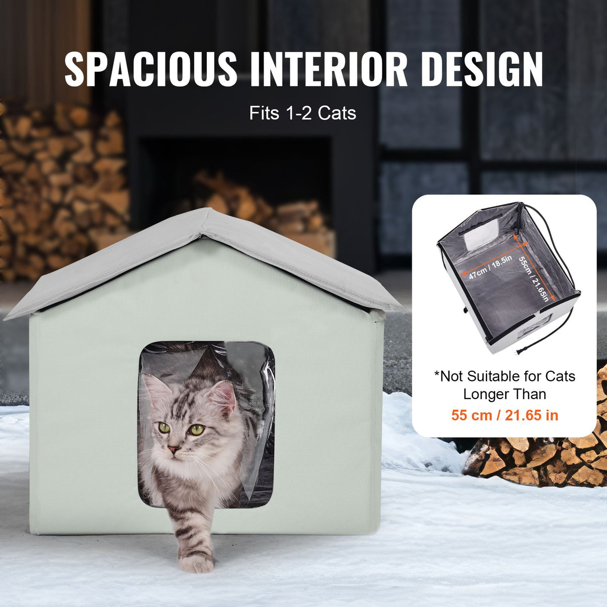 Heated Cat House, Outdoor Kitty Shelter with Adjustable Temperature and Timer, 600D Oxford Cloth Foldable Cat Shelter with Heated Pad  for Winter to Stay Warm and Cozy, Green (Middle)