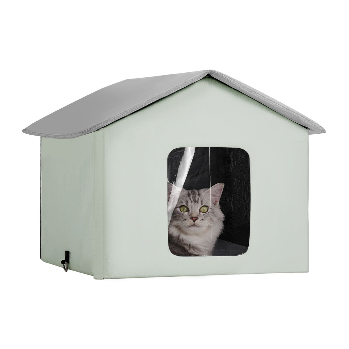Heated Cat House, Outdoor Kitty Shelter with Adjustable Temperature and Timer, 600D Oxford Cloth Foldable Cat Shelter with Heated Pad  for Winter to Stay Warm and Cozy, Green (Middle)