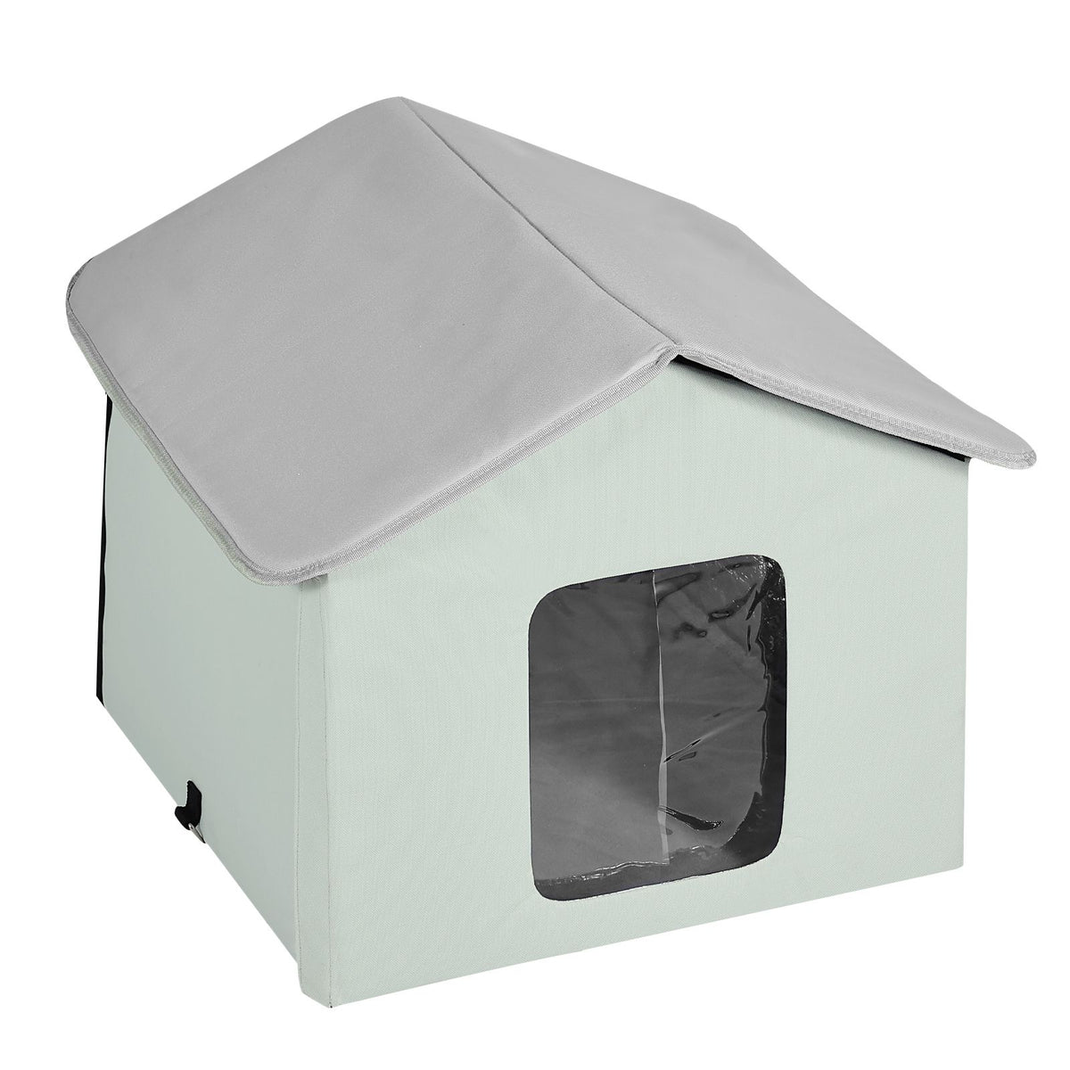 Heated Cat House, Outdoor Kitty Shelter with Adjustable Temperature and Timer, 600D Oxford Cloth Foldable Cat Shelter with Heated Pad  for Winter to Stay Warm and Cozy, Green (Middle)