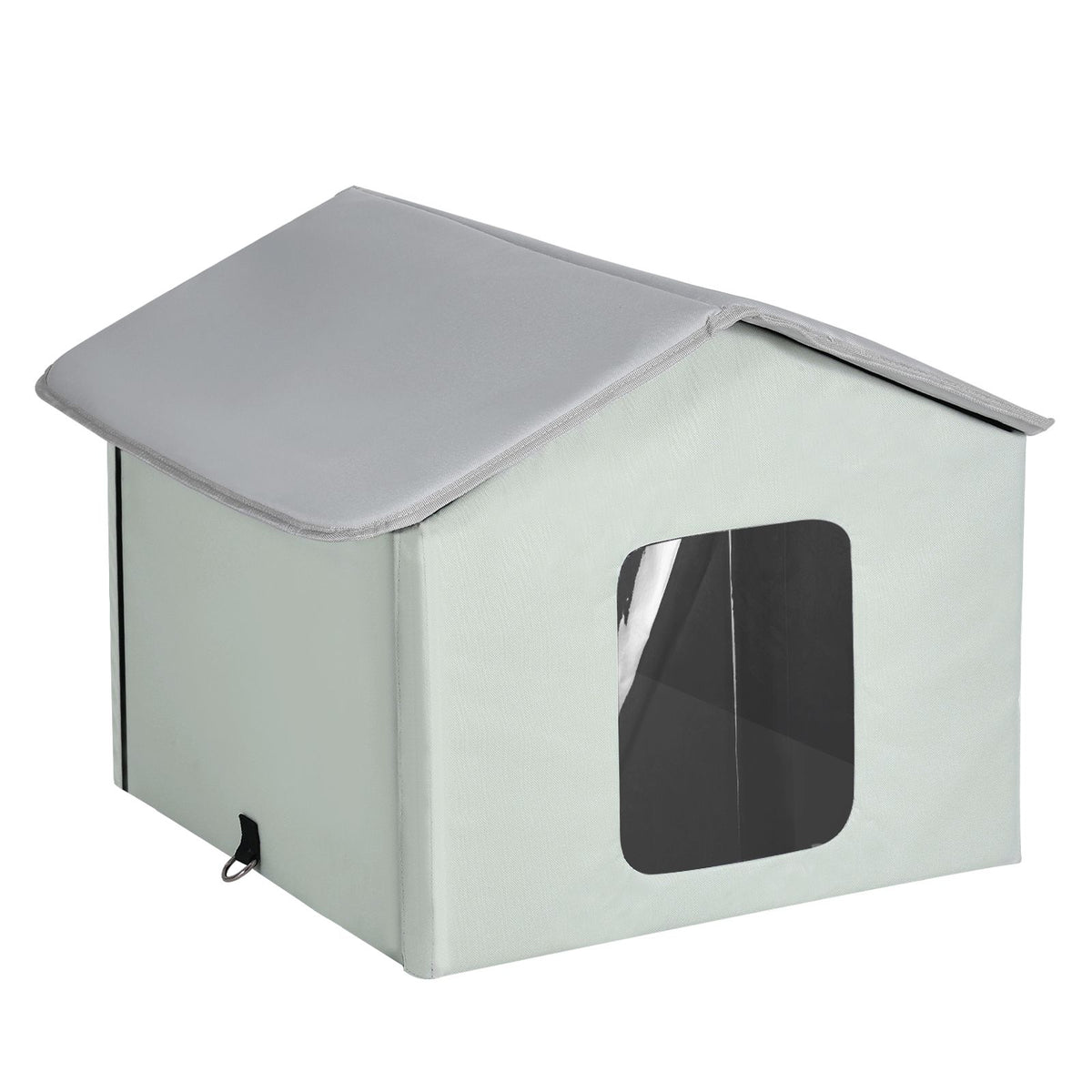 Heated Cat House, Outdoor Kitty Shelter with Adjustable Temperature and Timer, 600D Oxford Cloth Foldable Cat Shelter with Heated Pad  for Winter to Stay Warm and Cozy, Green (Middle)