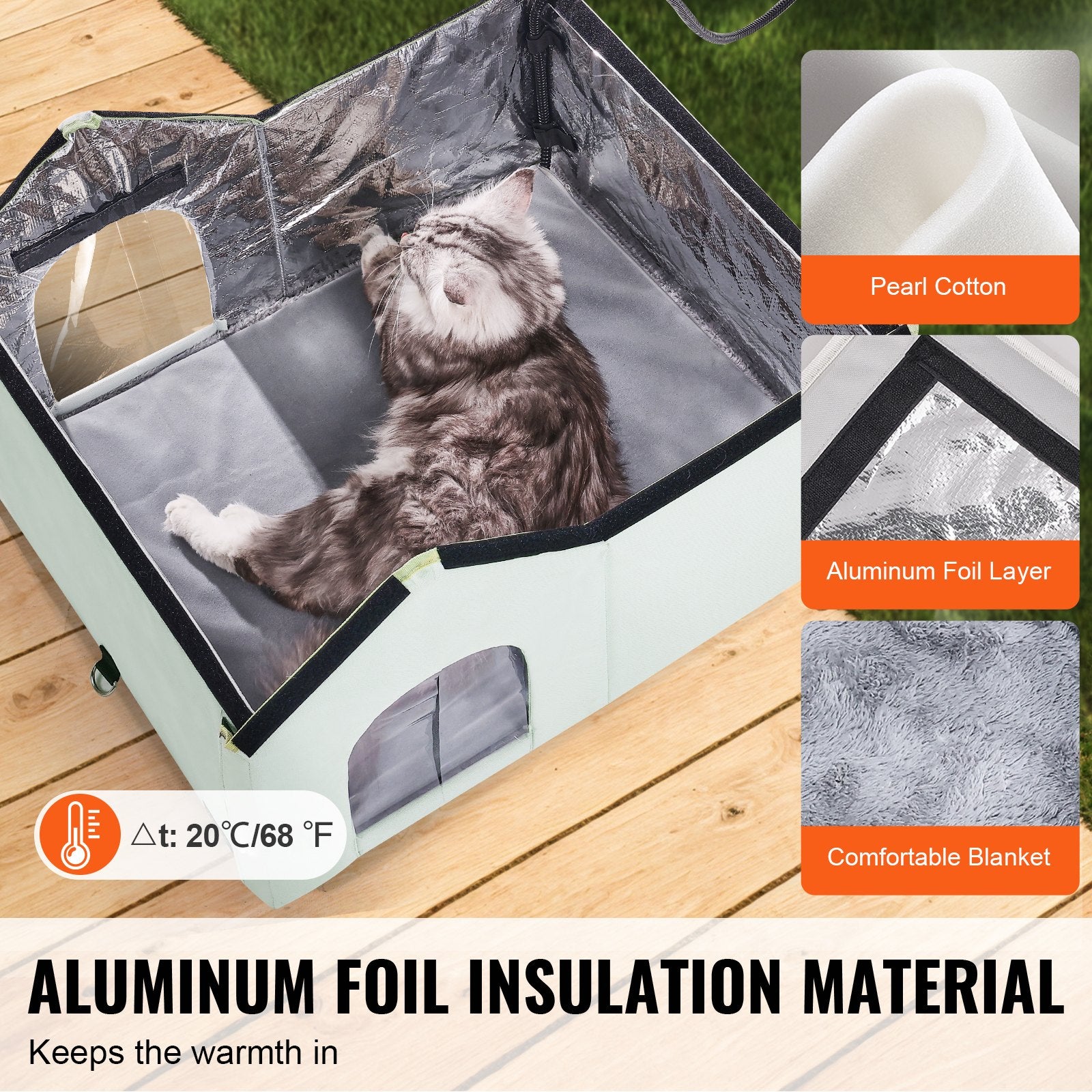 Cat Litter: VEVOR Heated Cat House, Outdoor Kitty Shelter with Adjustable Temperature and Timer, 600D Oxford Cloth Foldable Cat Shelter with Heated Pad  for Winter to Stay Warm and Cozy, Green (Large)