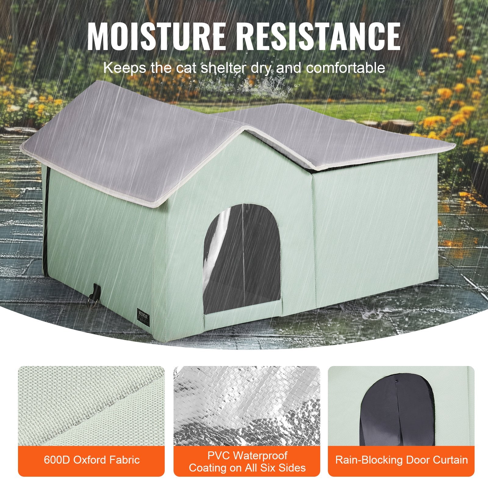 Cat Litter: VEVOR Heated Cat House, Outdoor Kitty Shelter with Adjustable Temperature and Timer, 600D Oxford Cloth Foldable Cat Shelter with Heated Pad  for Winter to Stay Warm and Cozy, Green (Large)