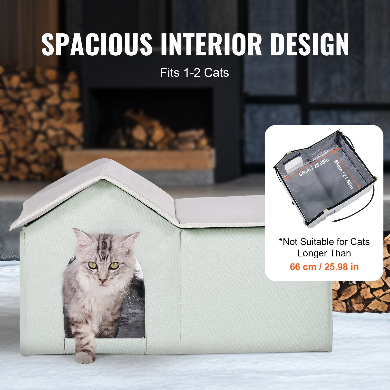 Cat Litter: VEVOR Heated Cat House, Outdoor Kitty Shelter with Adjustable Temperature and Timer, 600D Oxford Cloth Foldable Cat Shelter with Heated Pad  for Winter to Stay Warm and Cozy, Green (Large)