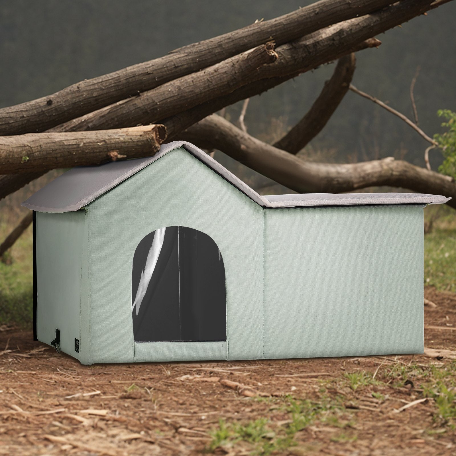 Cat Litter: VEVOR Heated Cat House, Outdoor Kitty Shelter with Adjustable Temperature and Timer, 600D Oxford Cloth Foldable Cat Shelter with Heated Pad  for Winter to Stay Warm and Cozy, Green (Large)