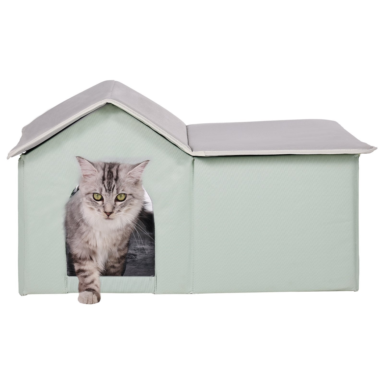 Cat Litter: VEVOR Heated Cat House, Outdoor Kitty Shelter with Adjustable Temperature and Timer, 600D Oxford Cloth Foldable Cat Shelter with Heated Pad  for Winter to Stay Warm and Cozy, Green (Large)