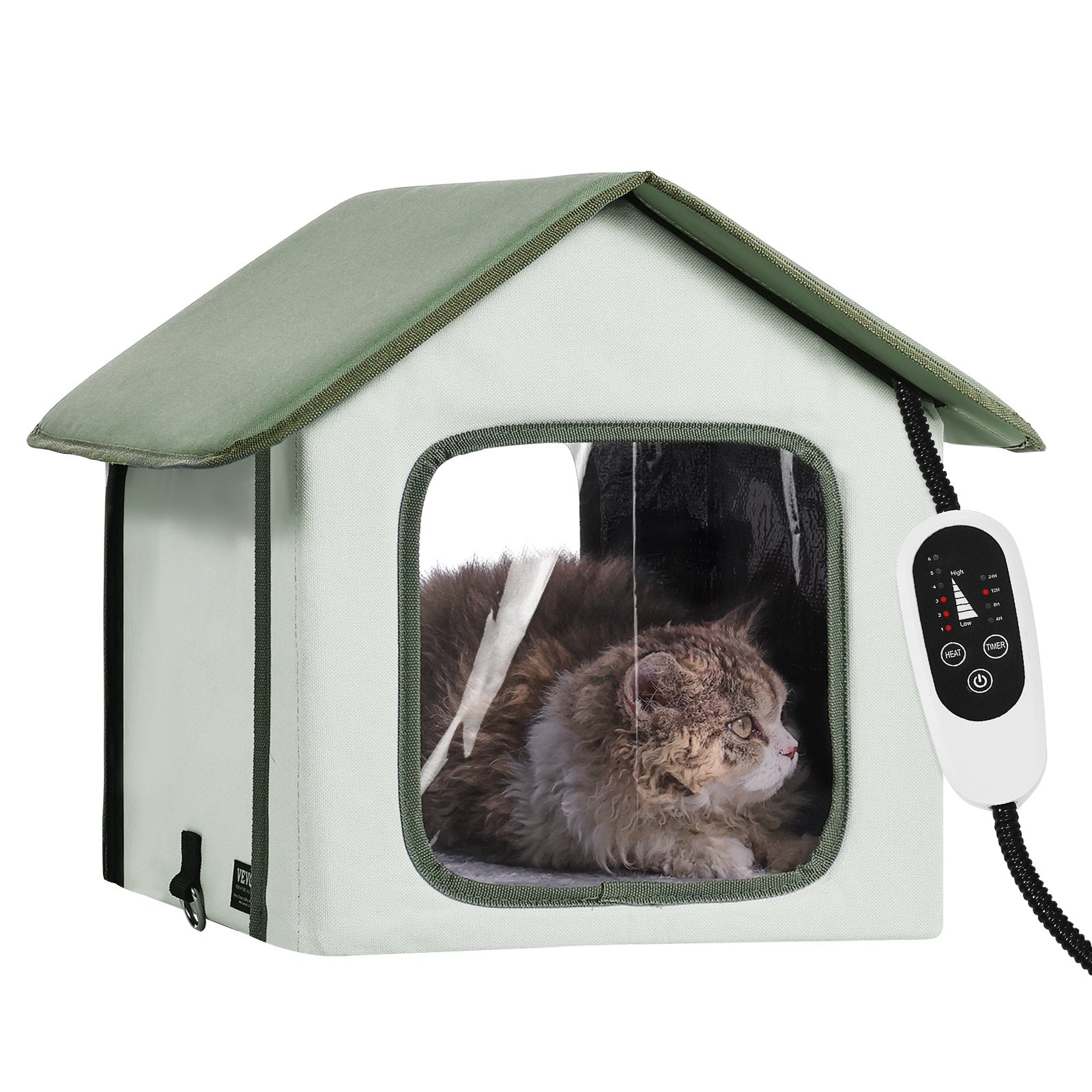 Cat Furniture: VEVOR Elevated Heated Cat House, Outdoor Kitty Shelter with Timer, 600D Oxford Cloth Foldable Cat Shelter with Heated Pad for Winter to Stay Warm and Cozy, Green (Small)