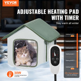 Cat Furniture: VEVOR Elevated Heated Cat House, Outdoor Kitty Shelter with Timer, 600D Oxford Cloth Foldable Cat Shelter with Heated Pad for Winter to Stay Warm and Cozy, Green (Small)