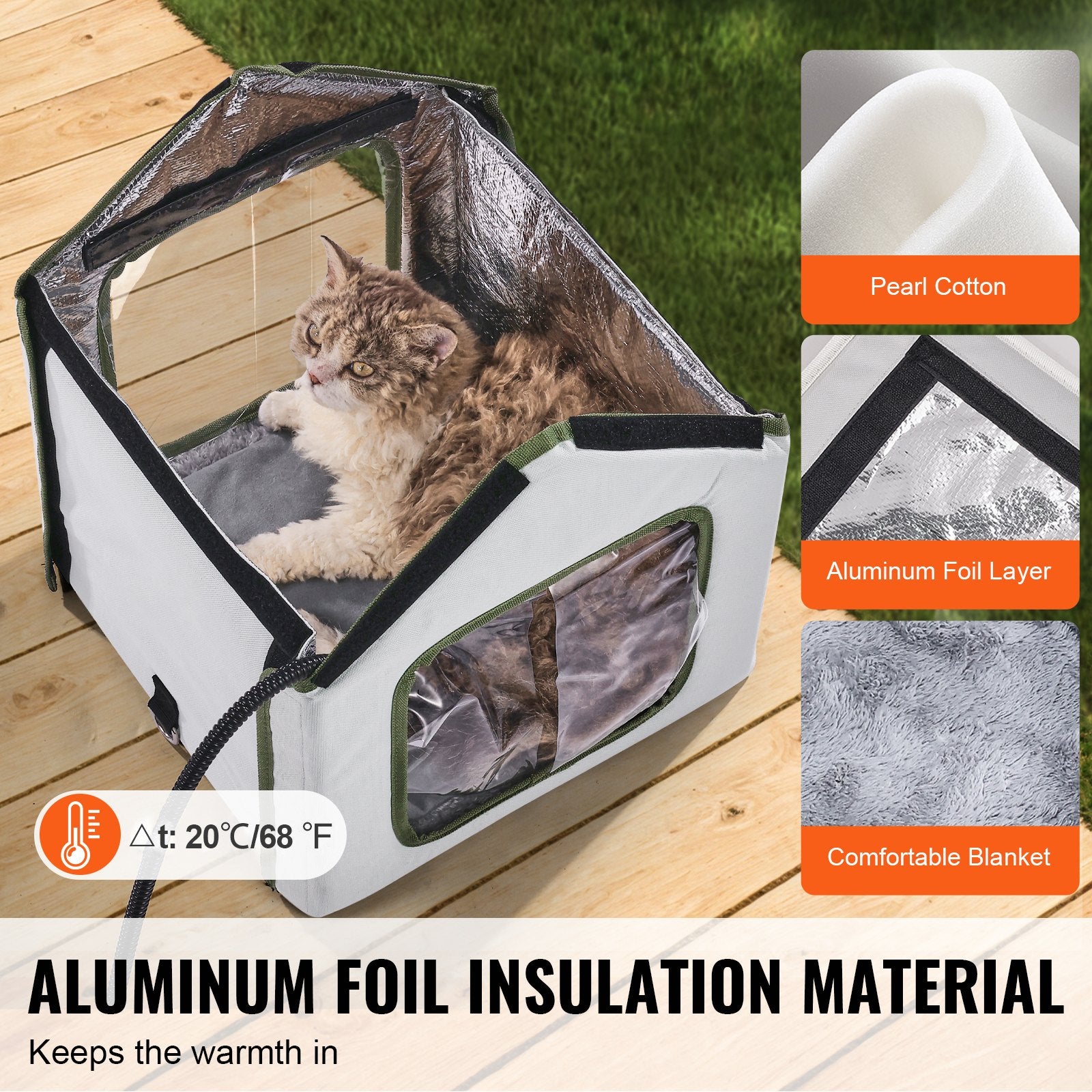 Cat Furniture: VEVOR Elevated Heated Cat House, Outdoor Kitty Shelter with Timer, 600D Oxford Cloth Foldable Cat Shelter with Heated Pad for Winter to Stay Warm and Cozy, Green (Small)