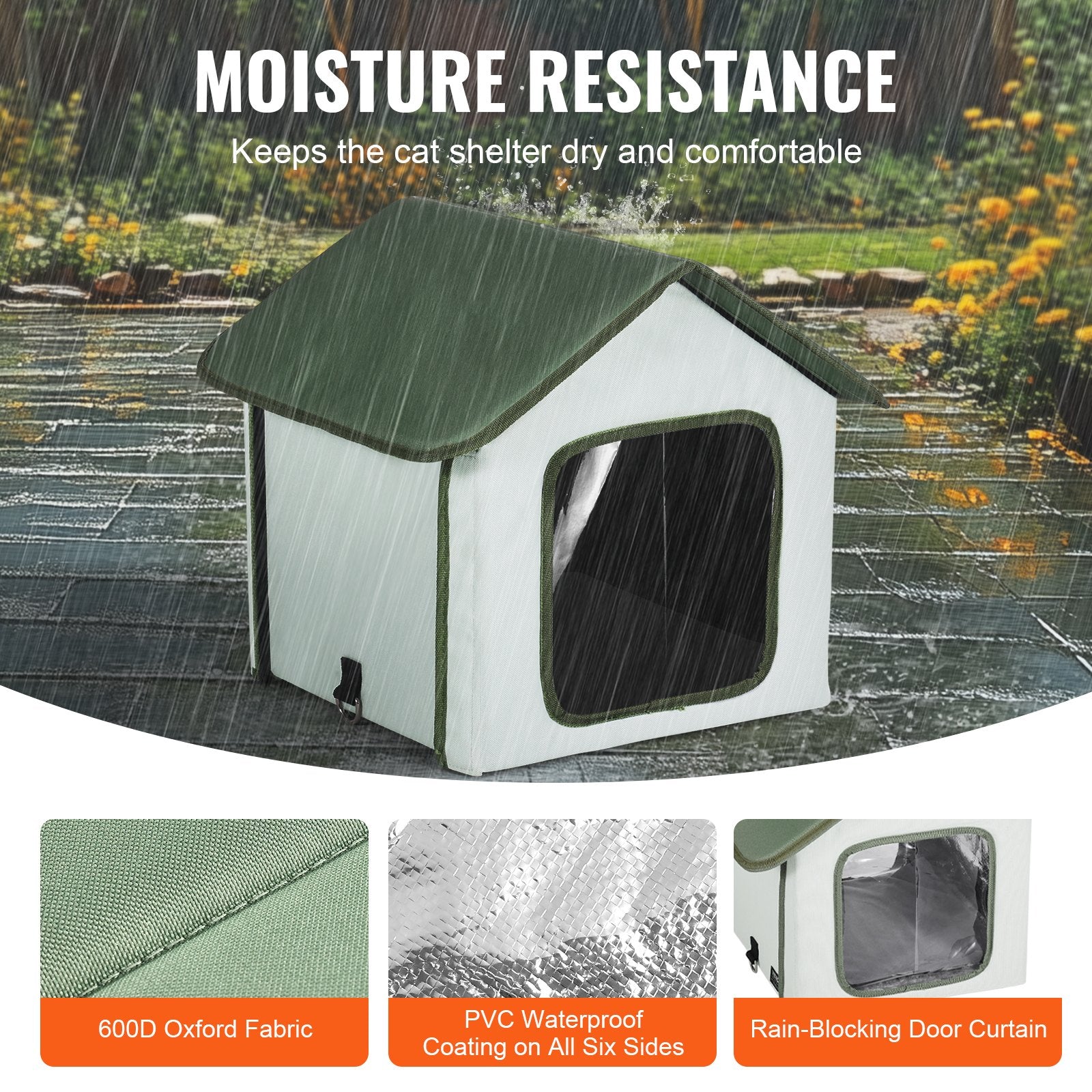 Cat Furniture: VEVOR Elevated Heated Cat House, Outdoor Kitty Shelter with Timer, 600D Oxford Cloth Foldable Cat Shelter with Heated Pad for Winter to Stay Warm and Cozy, Green (Small)