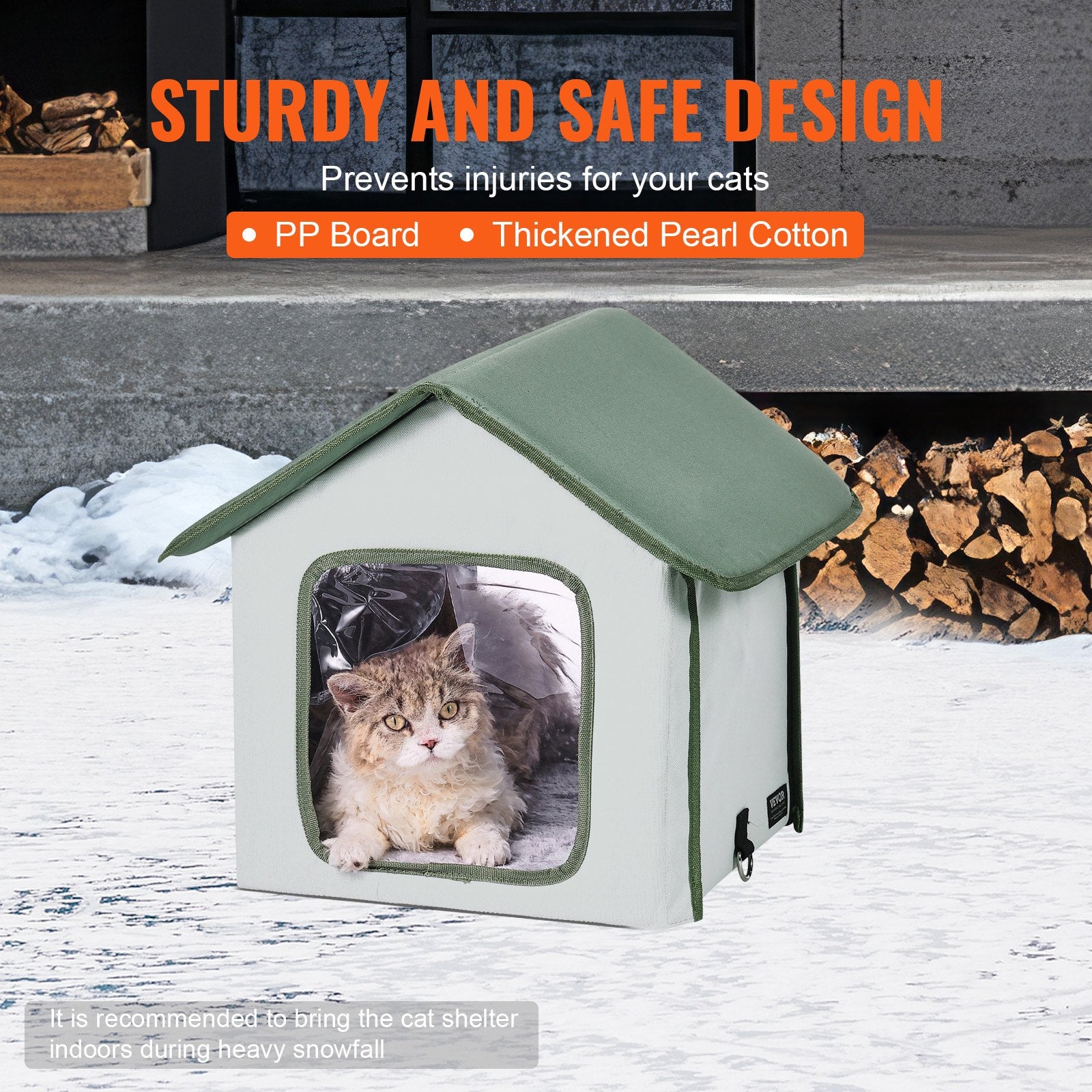 Cat Furniture: VEVOR Elevated Heated Cat House, Outdoor Kitty Shelter with Timer, 600D Oxford Cloth Foldable Cat Shelter with Heated Pad for Winter to Stay Warm and Cozy, Green (Small)